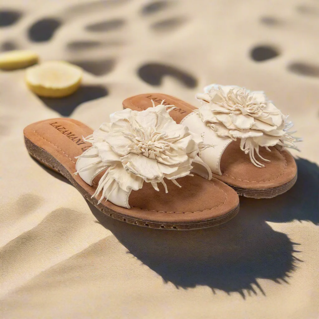 Leather Flower Slip-On Mules �C Handcrafted Summer Slippers