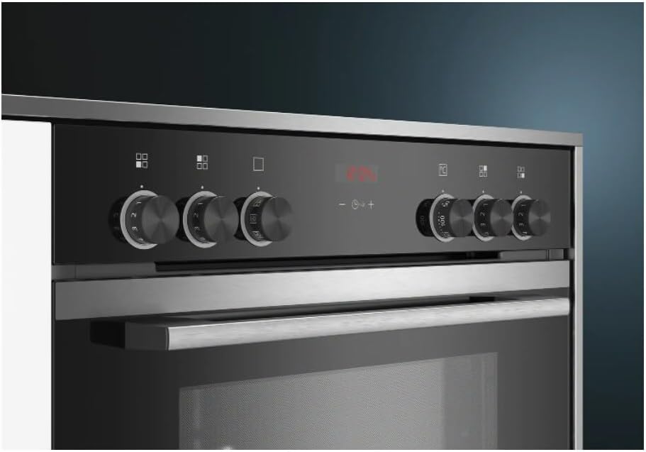 Siemens EQ211KAAB Einbau-Herd-Set iQ300, Integrierbare Herd-Kochfeld-Kombination 60 cm breit, Schnellaufheizung, granit Glanz Emaille, 3D Heißluft, Bräterzone, Schwarz