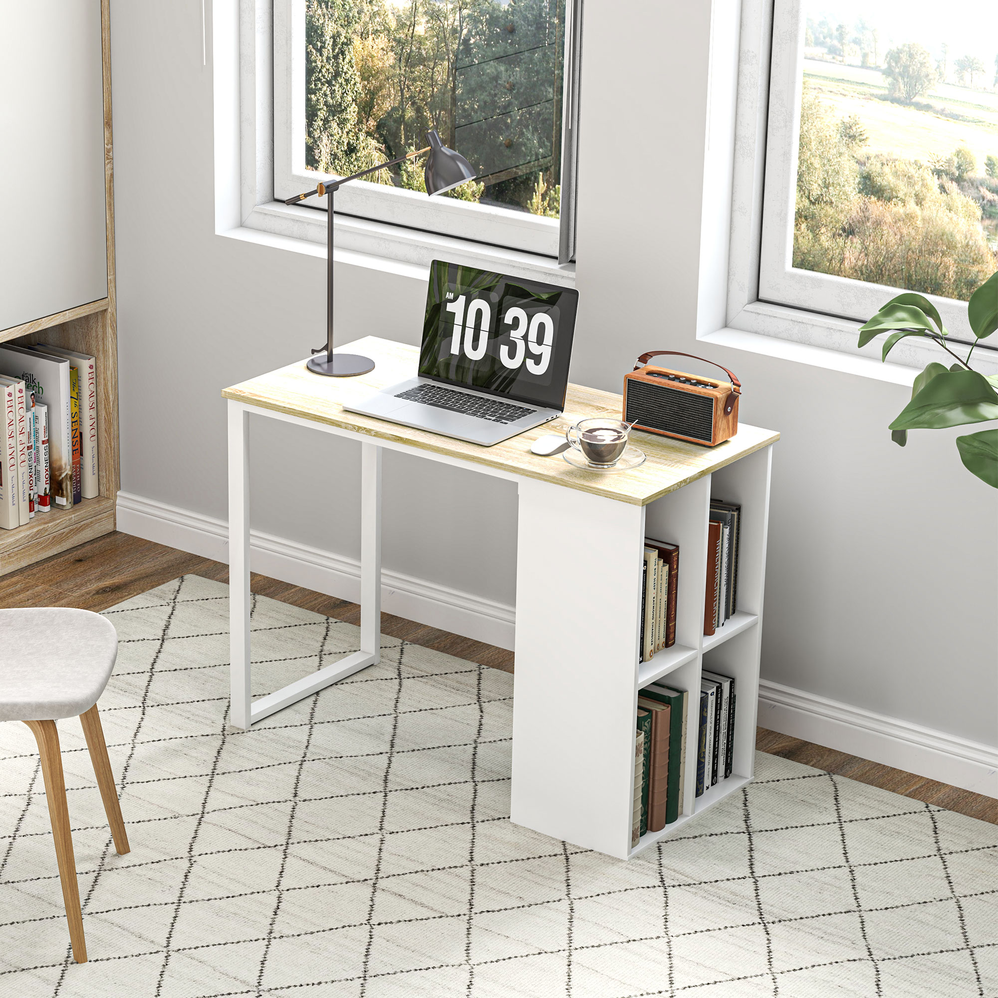 HOMCOM Kompakter Computertisch, Moderner Schreibtisch mit Stauraum-Fächern, für kleine Räume, 100 x 54 x 75 cm, Weiß