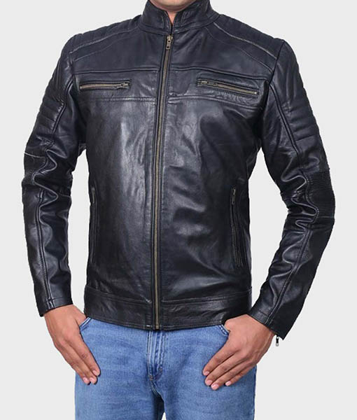 Mens Cafe Racer Black Classic Biker Jacket