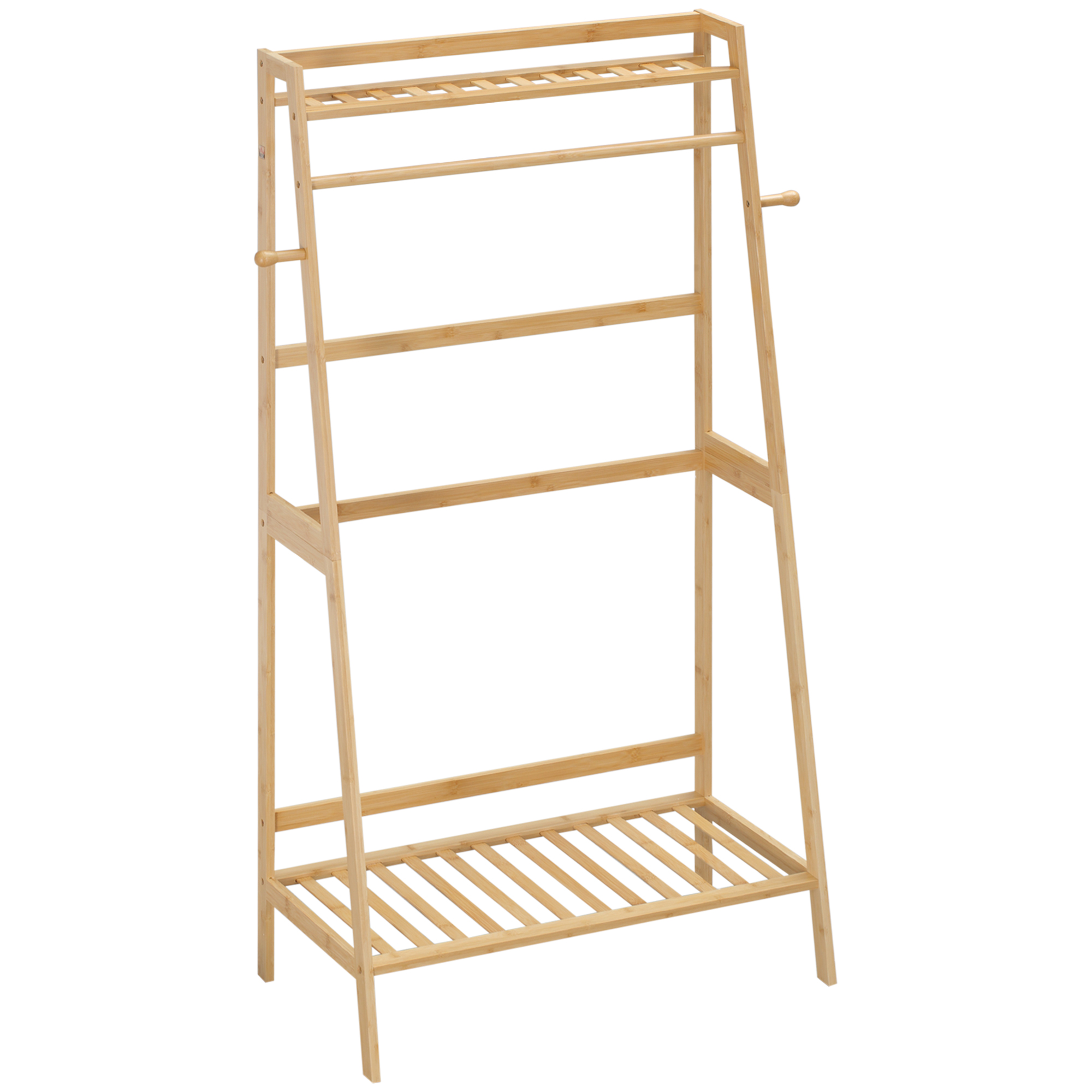 HOMCOM Kleiderständer mit 2 Regalen 2 Haken und 1 Kleiderstange aus Bambus - 82 x 36,8 x 140 cm