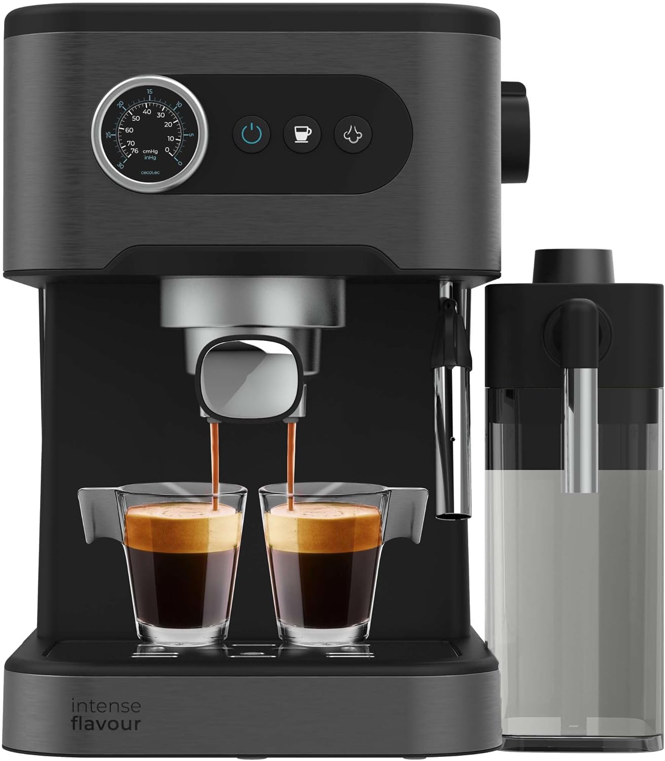 Cecotec Macchina da Caffè Espresso Power Espresso 20 Matic Professionale. 850 W, 20 Bar, Manometro, Serbatoio da 1,6L, Braccio A Doppia Uscita, Vaporizzatore, Superficie A Tazza Calda,In Acciaio Inox