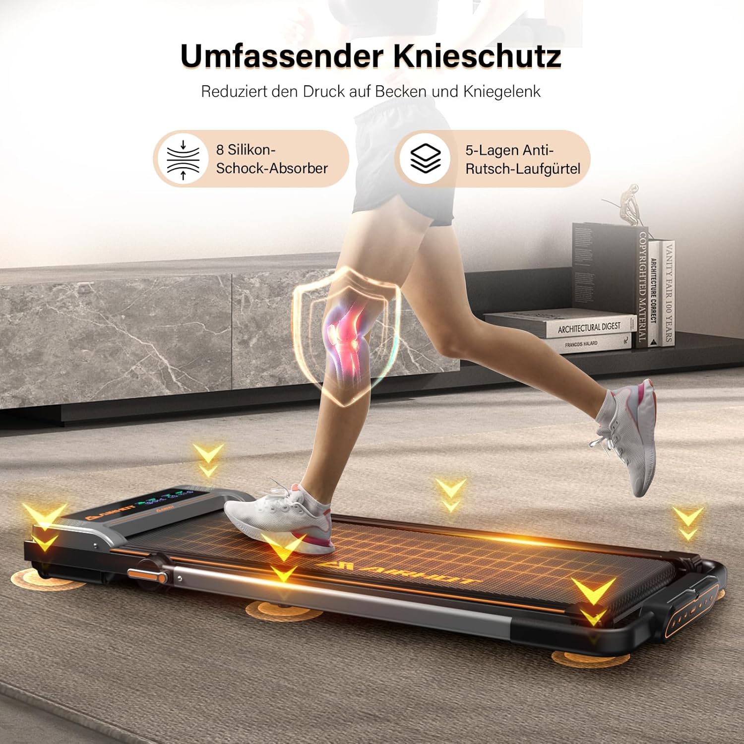 Laufband für Zuhause-AIRHOT, 2,5 PS Walking Pad, Untertisch-Laufband mit Fernbedienung und LED-Anzeige, maximale Geschwindigkeit von 6 km/h BZW. 12 km/h. Kompaktes Laufband für zuhause oder das Büro