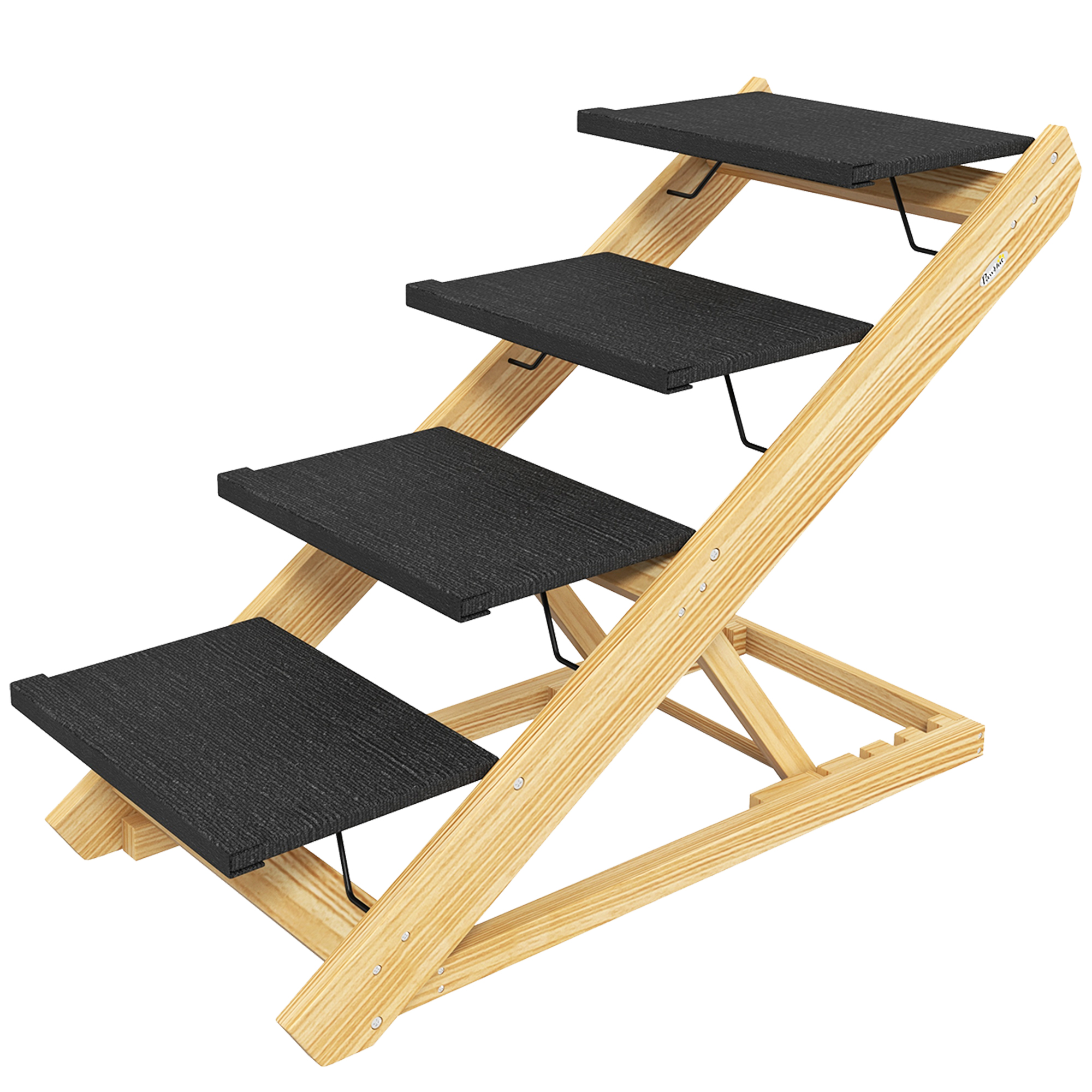 PawHut Hundetreppe, Hunderampe, höhenverstellbar, rutschfest, faltbar, 83x40x62,5 cm, Holz/Weiß