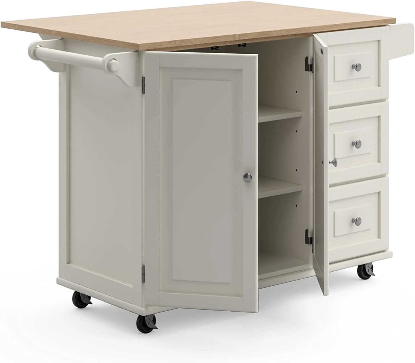 Homestyles Dolly Madison Mobile Kitchen Island Cart, Drop Leaf Breakfast Bar