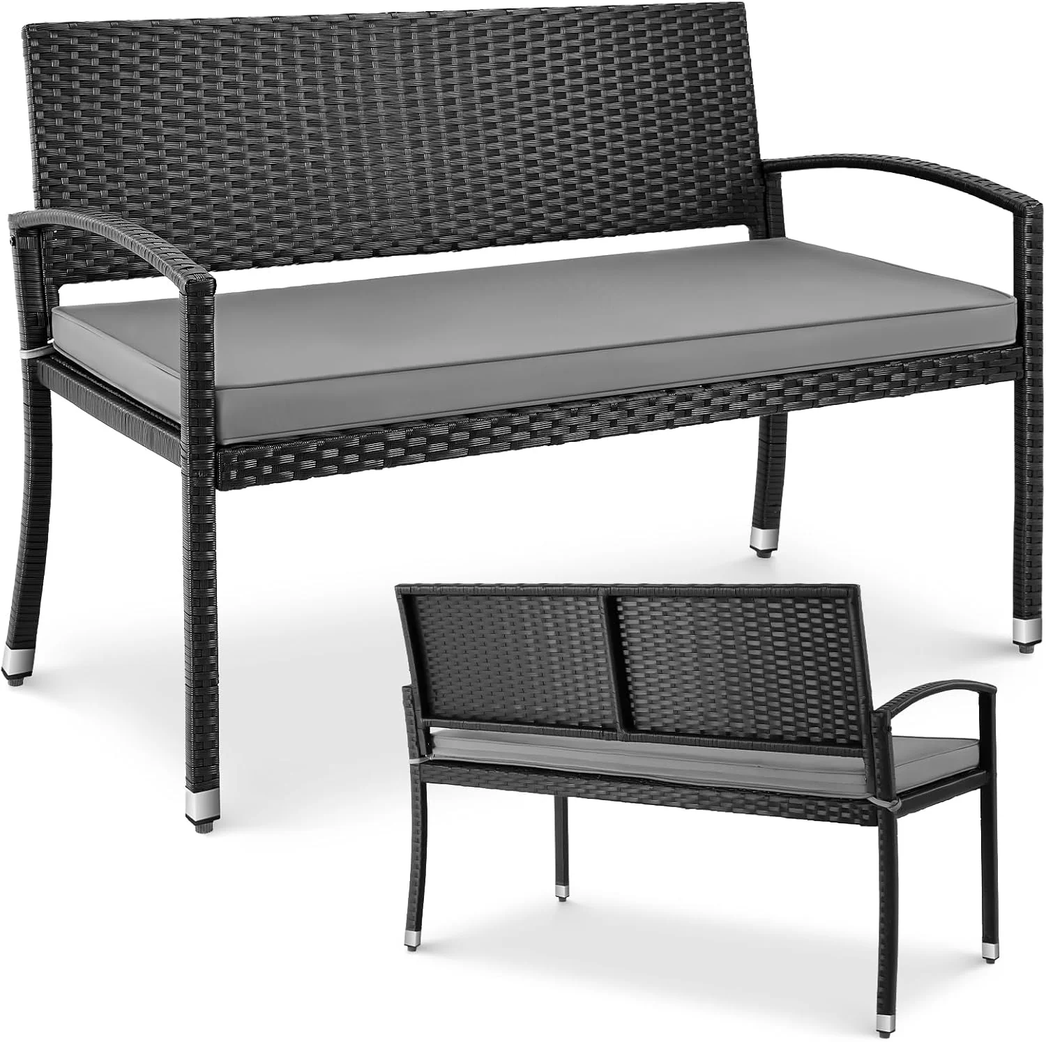 LIFERUN Gartenbank Wetterfest mit Sitzkissen, 320kg Belastbar, 122x60x90cm, Balkonbank für Kleinen Balkon, 2 Sitzer Polyrattan Sitzbank, Garten