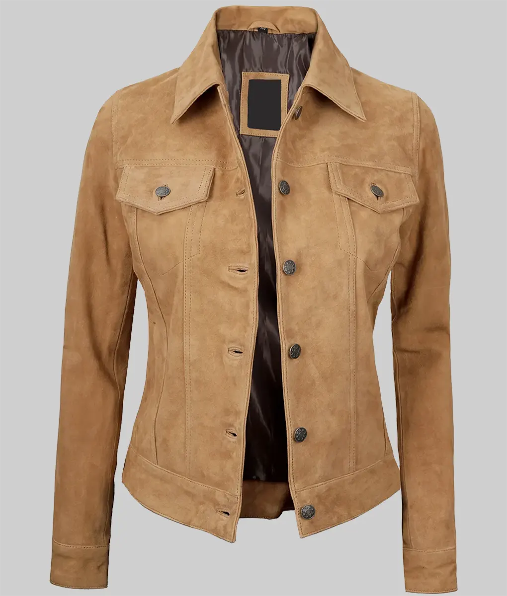 Gracie Light Brown Suede Trucker Jacket