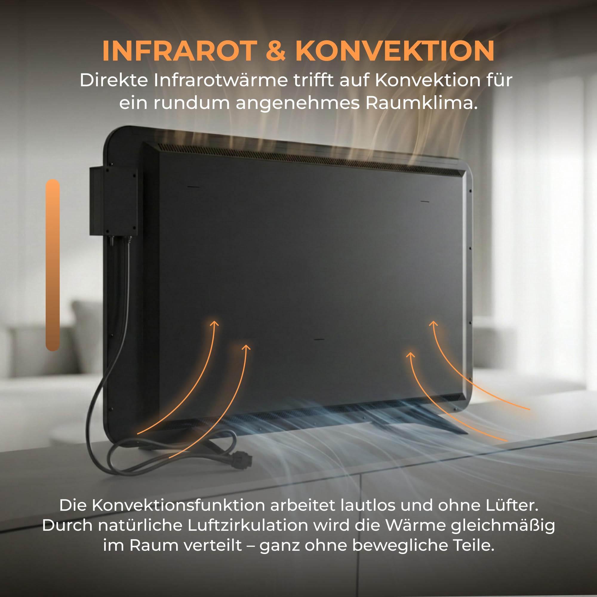 Infrarotheizung 2000 W für Räume bis 30 m², Hybrid-Heizkörper mit Smart Thermostat, WLAN-Steuerung und Timer, weiß
