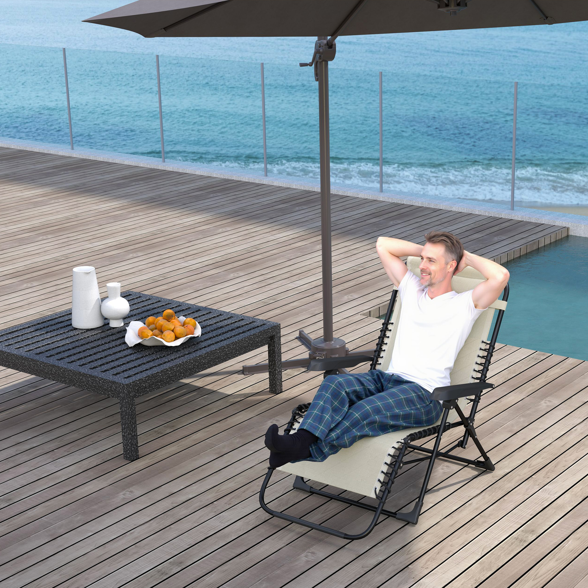 Outsunny Sonnenliege klappbar Gartenliege mit Kopfkissen, 5-Fach verstellbare Rückenlehne bis 120 kg belastbar Beige