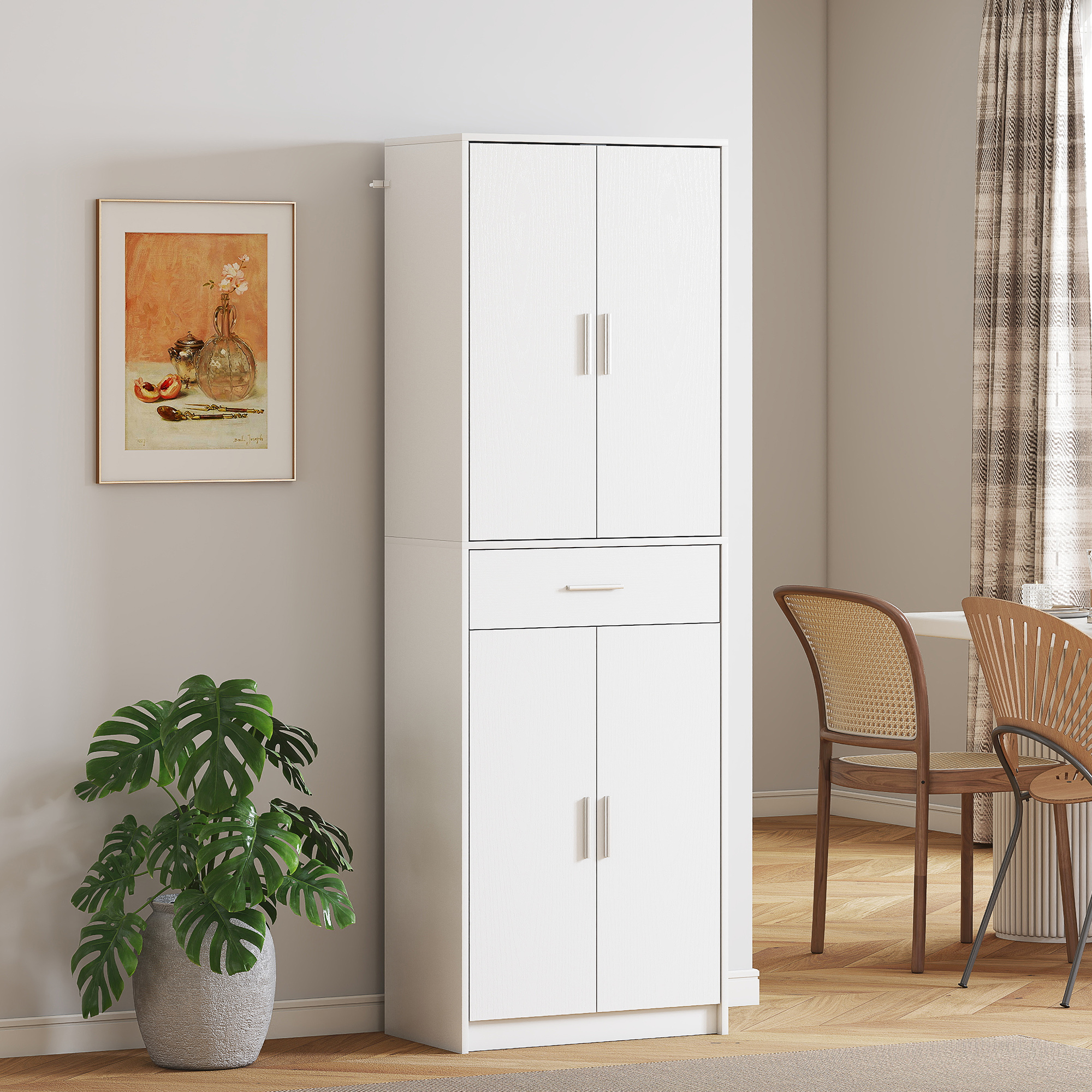HOMCOM Keukenkast, 3-traps verstelbare planken, Spaanplaat, MDF, veel opbergruimte, Wit