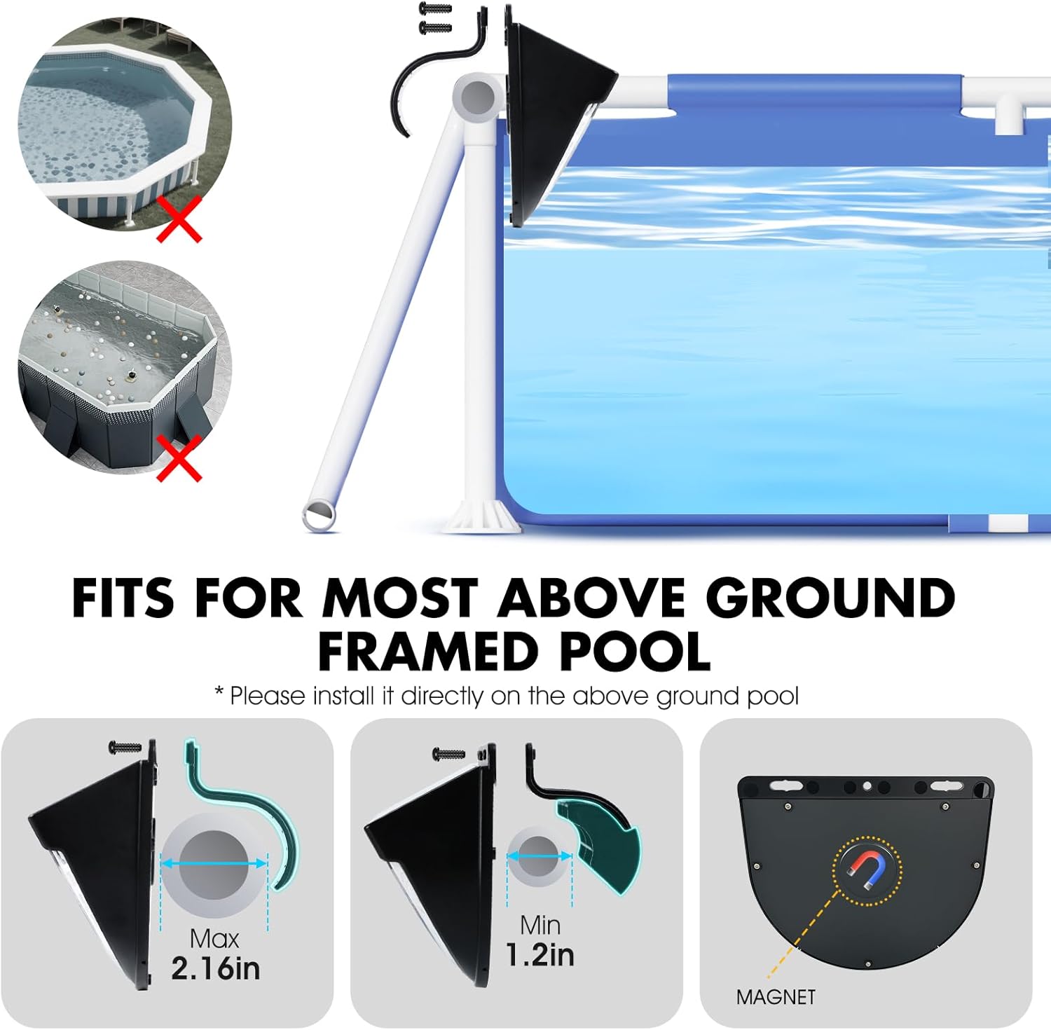 Solar-Poolleuchten für oberirdische Pools, Solar-Poolleuchten mit 10 Beleuchtungsmodi, 2025 Upgraded Frame Pools Solarlicht, RGB Outdoor wasserdichte Schwimmbäder Licht, Poolzubehör, 2 Stück