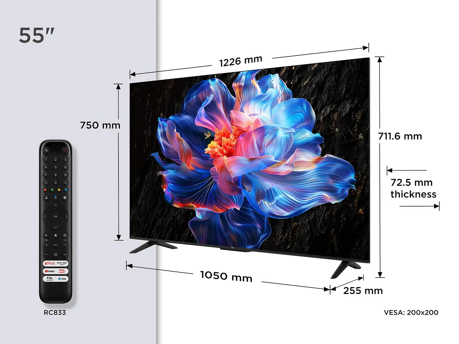 TCL 55V6C 55 inch Direct LED TV, 4K HDR televisie, Smart TV met Google TV (Dolby Audio, Motion Clarity, compatibel met Google Assistant en Alexa)