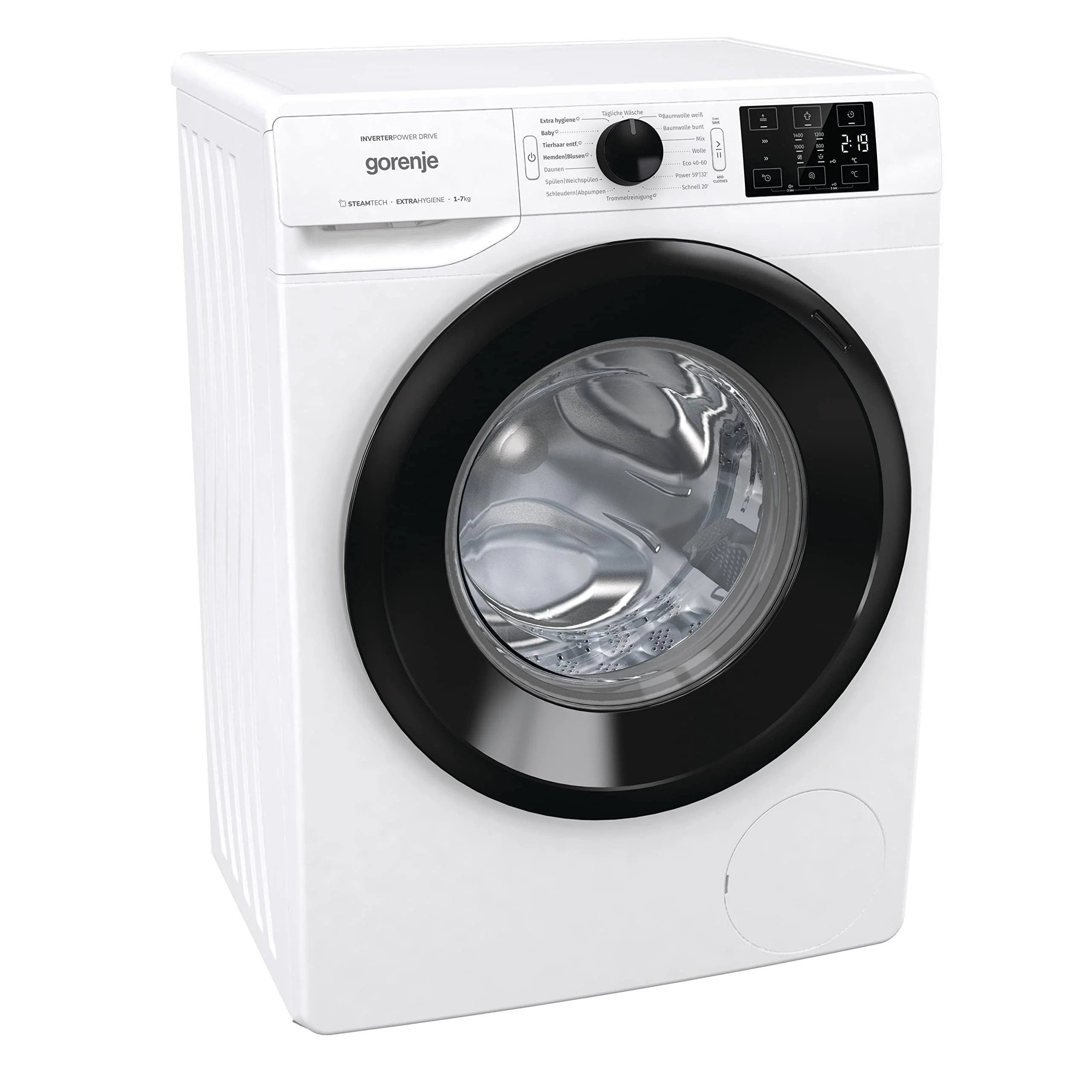 2025 Gorenje WAM 74 SAP, Lavatrice con funzione vapore, 7 kg, 1400 giri/min, 16 programmi, AquaStop, Motore Inverter PowerDrive, Tamburo in acciaio inox, Sicurezza bambini, Classe energetica A, Bianco