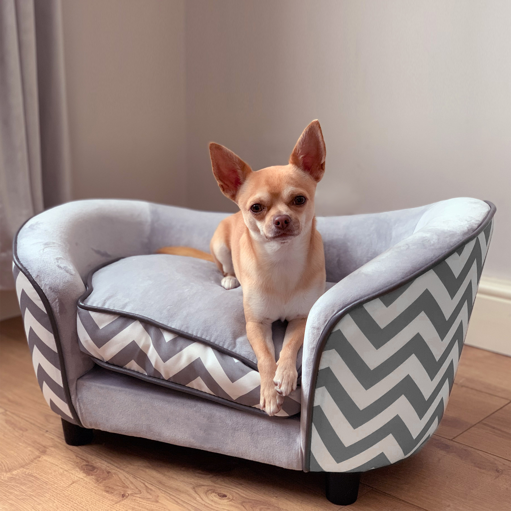 PawHut Haustiersofa Hundecouch Hundesofa Hundebett Hundematte Katze Kissen gepolstert Holz Schaumstoff Grau 68,5 x 40,5 x 40,5 cm