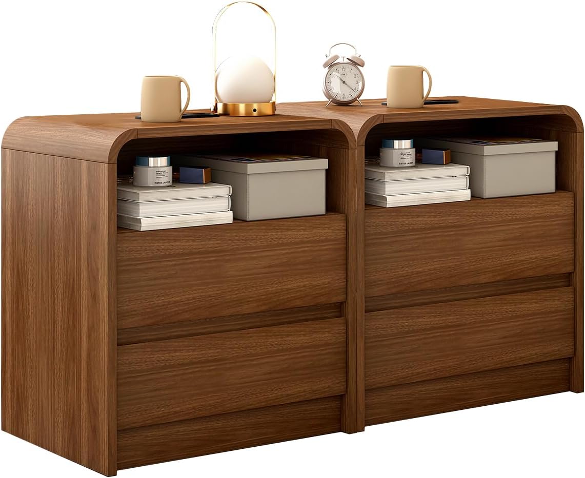 Modern Nightstand with Charging Station, 23.6