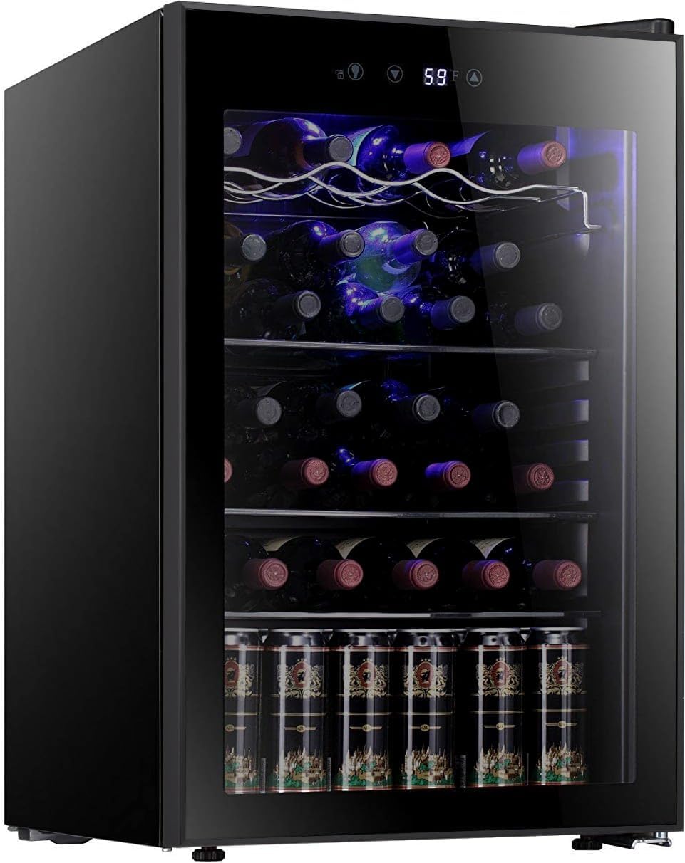 Antarctic Star 36 Bottle Wine Cooler/Cabinet BeverageRefrigerator Small Mini Wine Cellar Beer Soda Bar Fridge Quiet Operation Compressor Adjust Temperature Freestanding Black, 4.4 Cu. ft