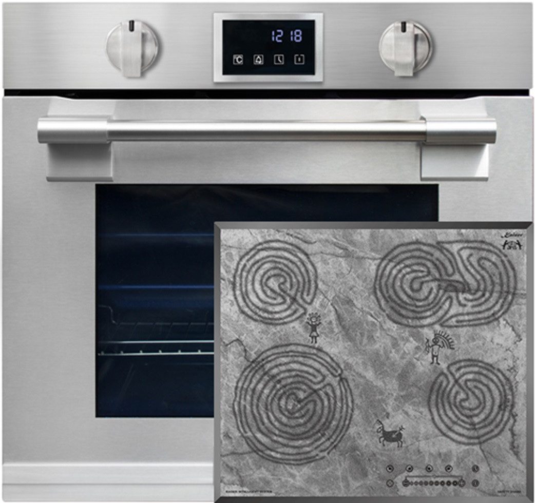 Backofen-Set Herd Set Autark Einbaubackofen XXL 86L, mit Pyrolyse & AirFry, Touchdisplay mit Glaskeramikkochfeld mit Motiv 60 cm EH 6339+KCT 6715 F Ära.