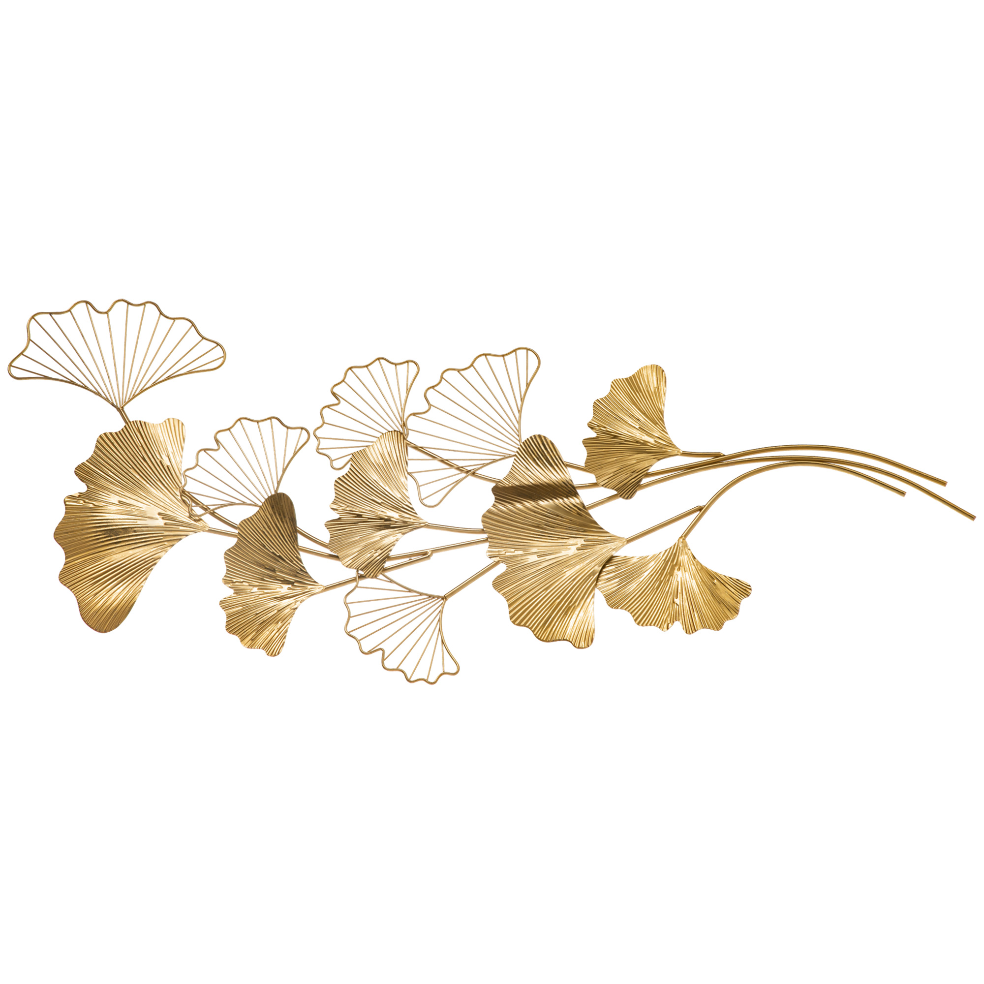 HOMCOM 3D Metall Wanddekoration, Goldene Wandkunst mit Ginkgo-Blättern 138x70cm