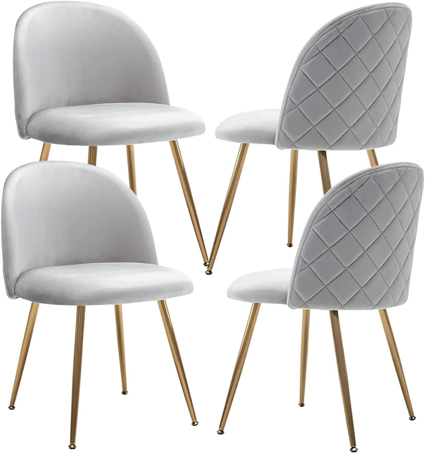 JINPALAY Set 4 pezzi Sedie Velluto Sala da Pranzo Moderne Sedie Imbottite Cucina Beige con Alto Schienale per Camera da Letto Soggiorno Gambe in d'Oro Metallo Regolabili