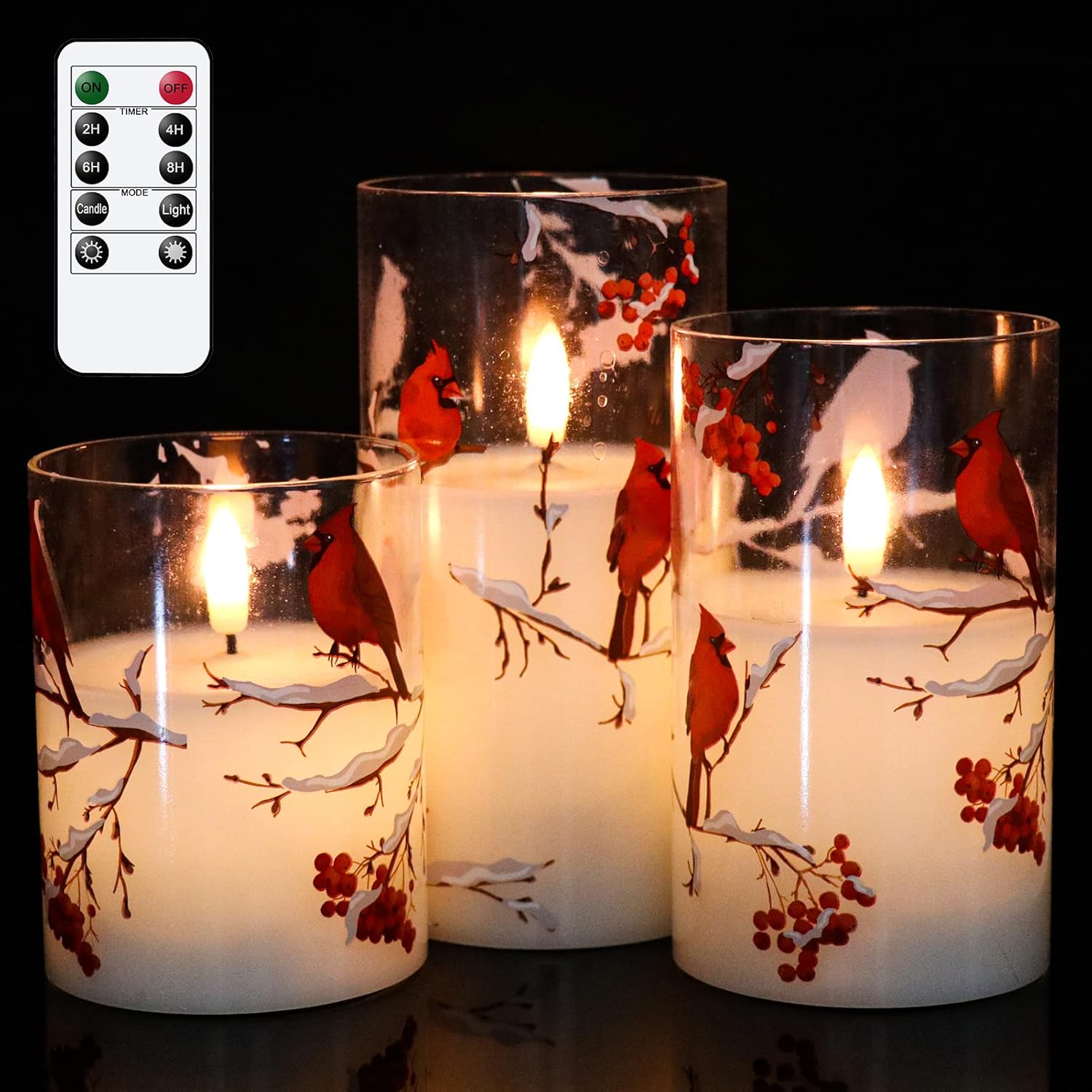 Cardinal flammenlose Kerzen mit Fernbedienung, batteriebetriebene Kerzen, echtes Wachs-LED-Kerzen mit flackernder Flamme, Kardinal-Dekor-Geschenke für Frauen, Hochzeit, Zuhause (3 Stück, 7,6