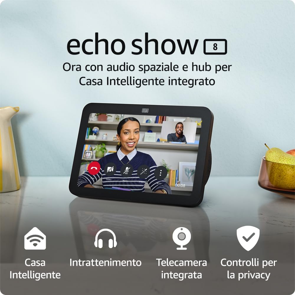 Echo Show 8 (Ultimo modello) | Schermo touch intelligente HD con audio spaziale, hub per Casa Intelligente e Alexa | Antracite
