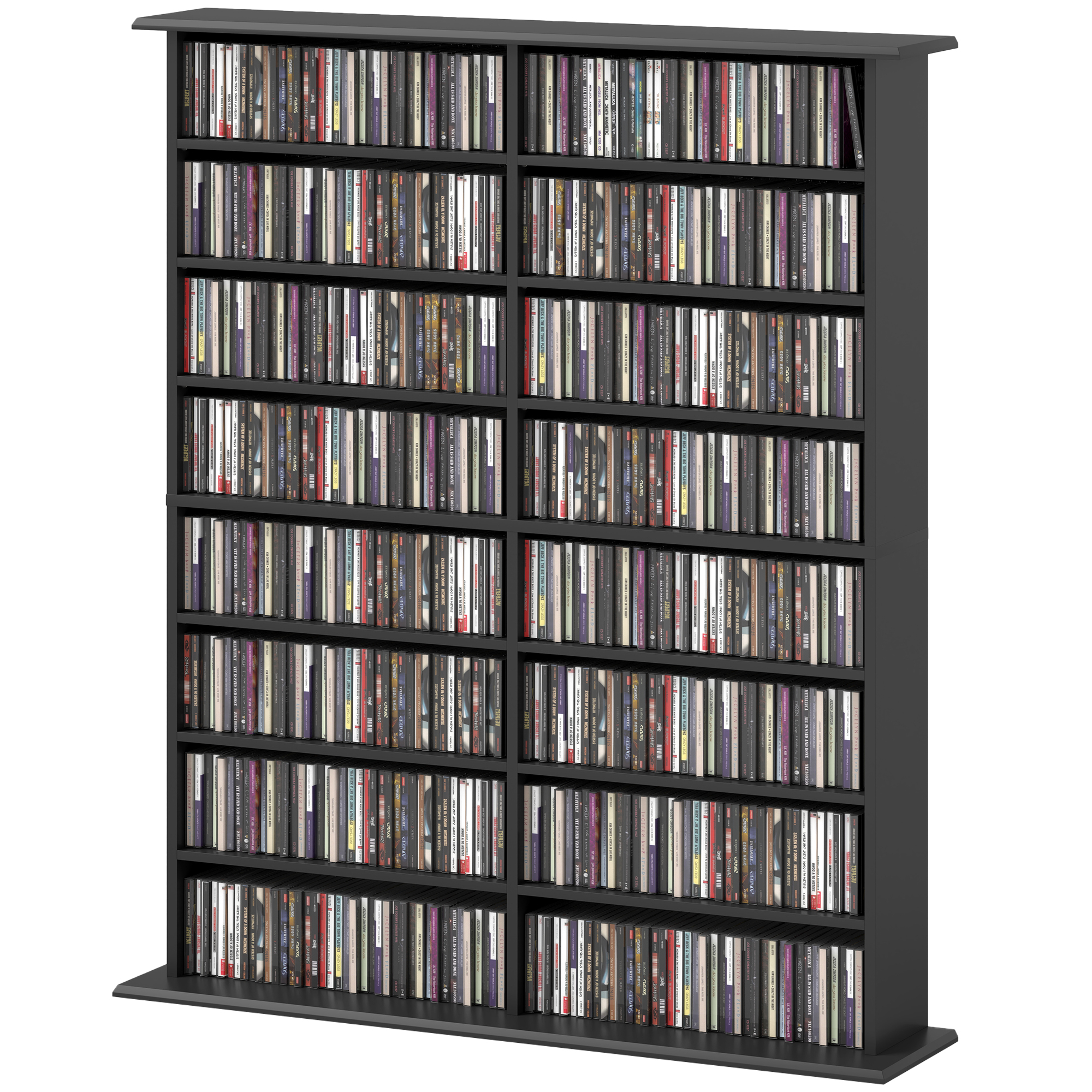 HOMCOM Mobiles CD-Regal mit 16 Regalen im modernen Design aus Holz, 106,5x24x123,7 cm, Schwarz