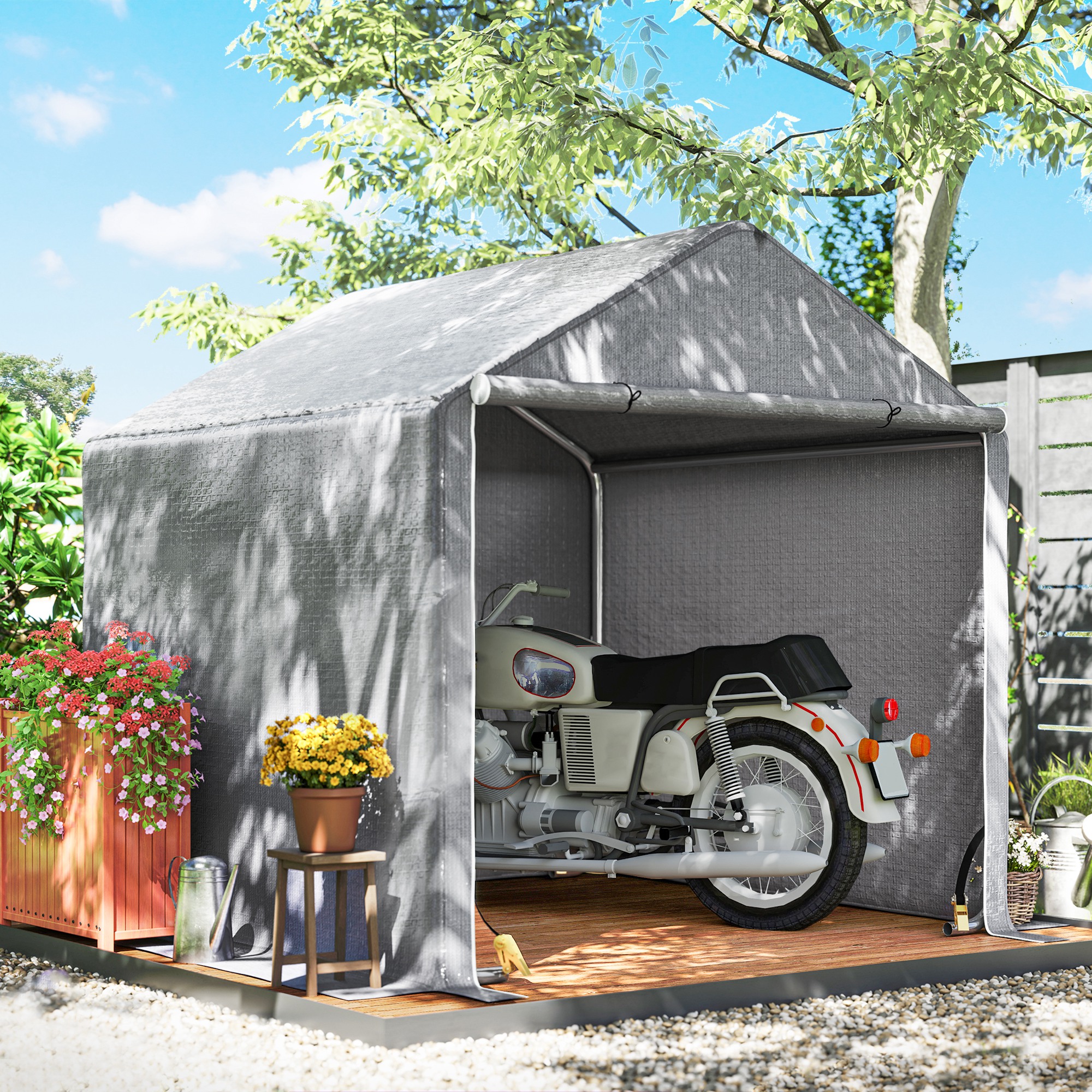 Outsunny Abri de jardin 2 x 2 x 2 m abri vélo extérieur mit feuerverzinktem Stahlrahmen, wasserdicht und UV-beständig - grau