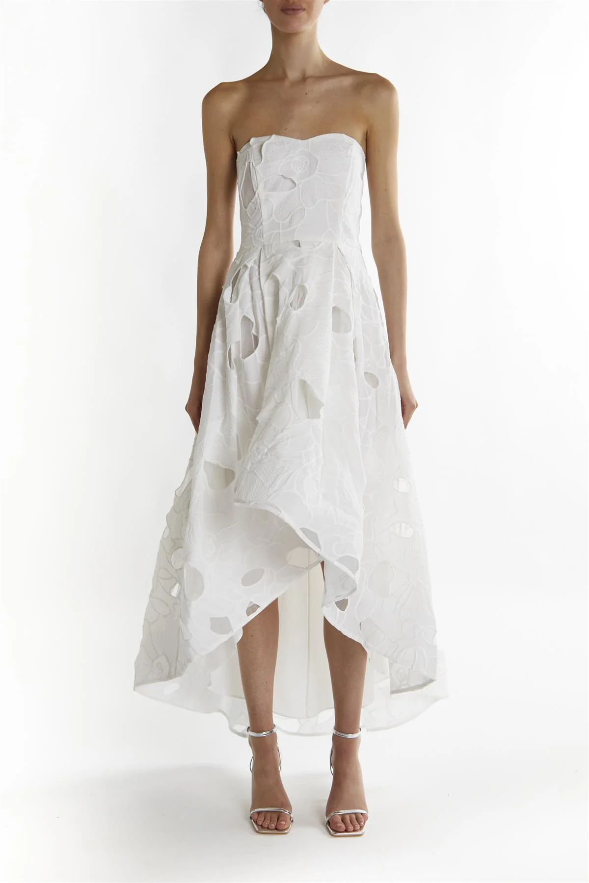 Kaia White Bandeau Hi-Lo Midi Dress