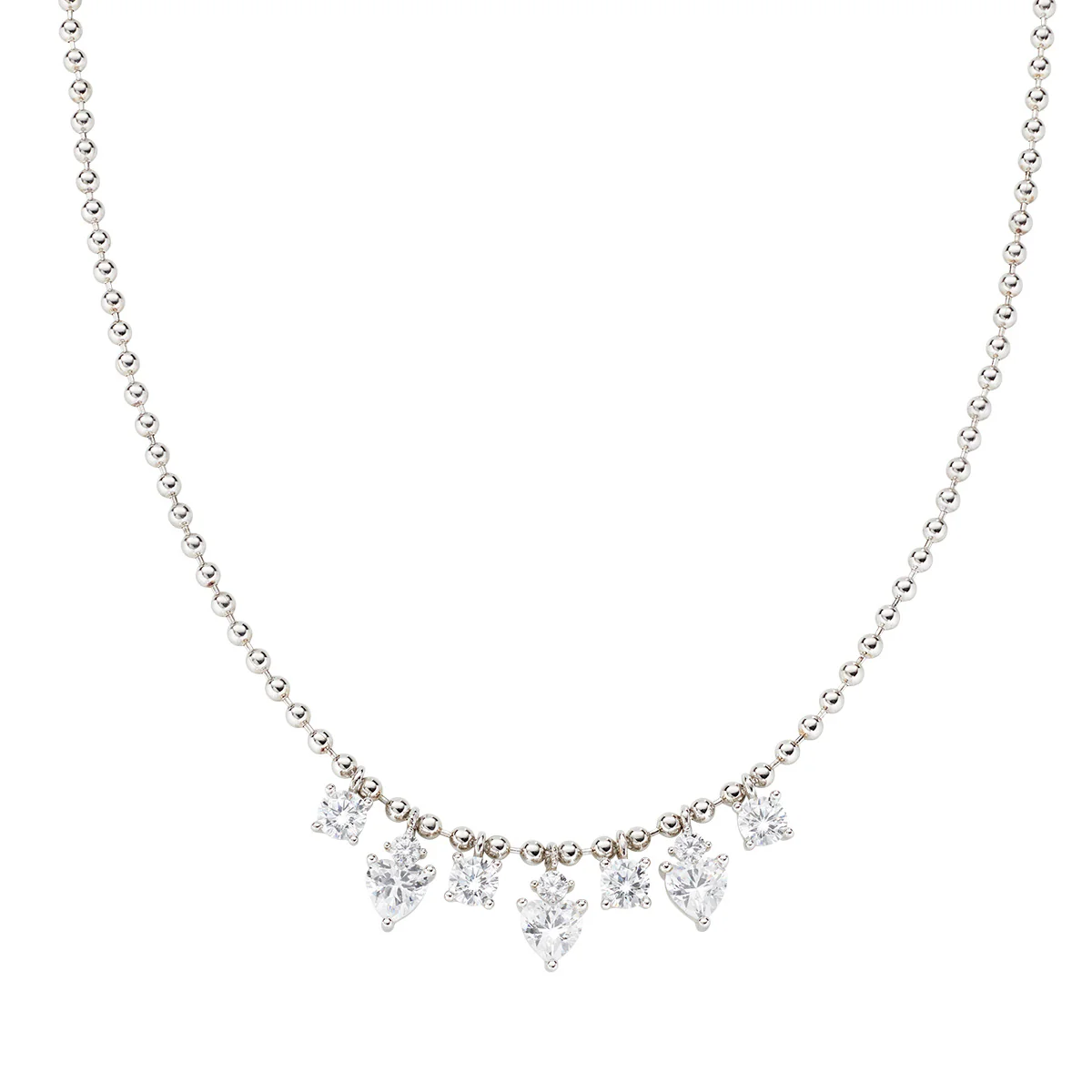 Collana Amen rodiato bianco con zirconi pendenti bianchi