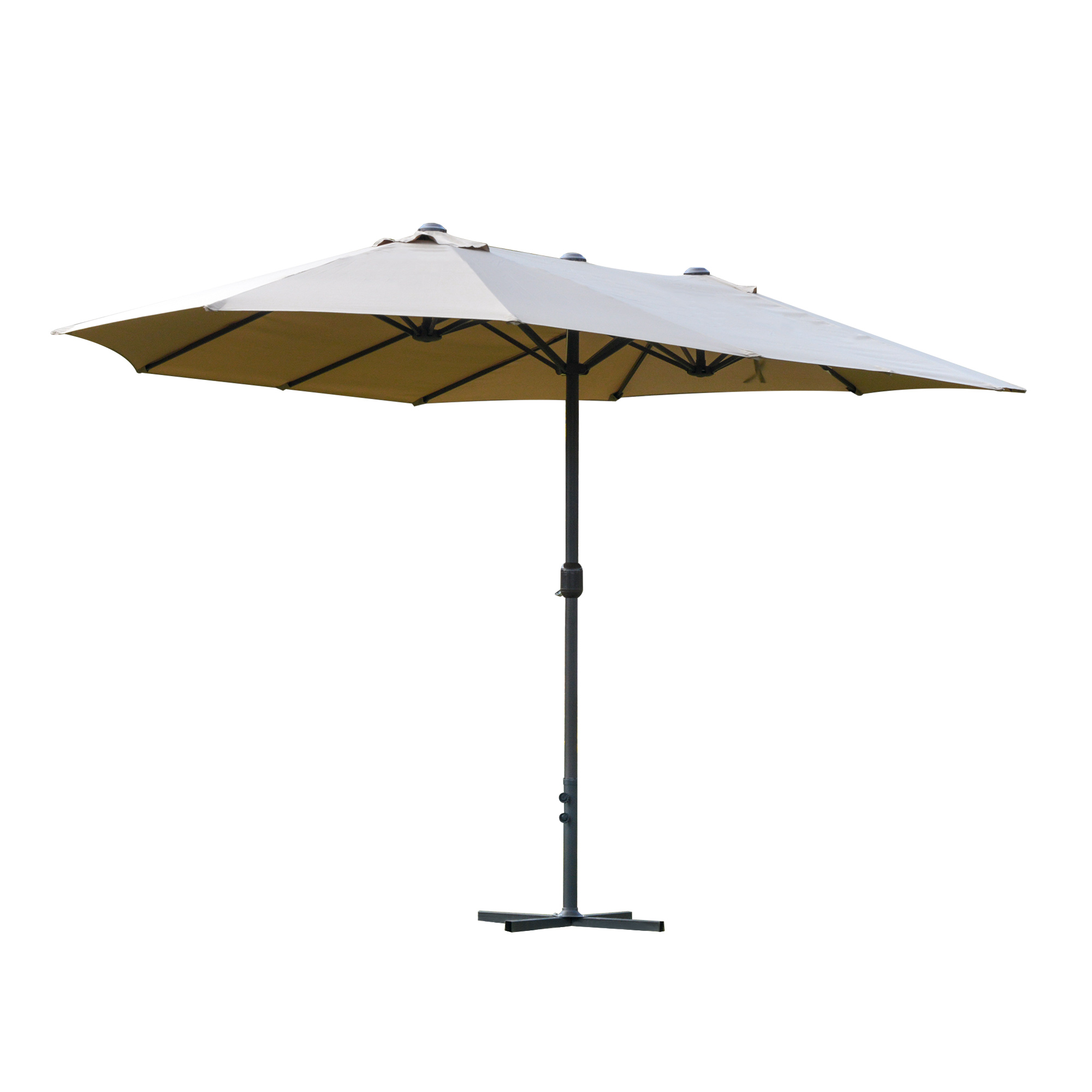 Outsunny XXL Garten-Sonnenschirm mit Kreuzfuß, großer Sonnenschirm 4,6L x 2,7B x 2,4H cm, Kurbelöffnung Aluminium Stahl hochdichtes Polyester Kaffee