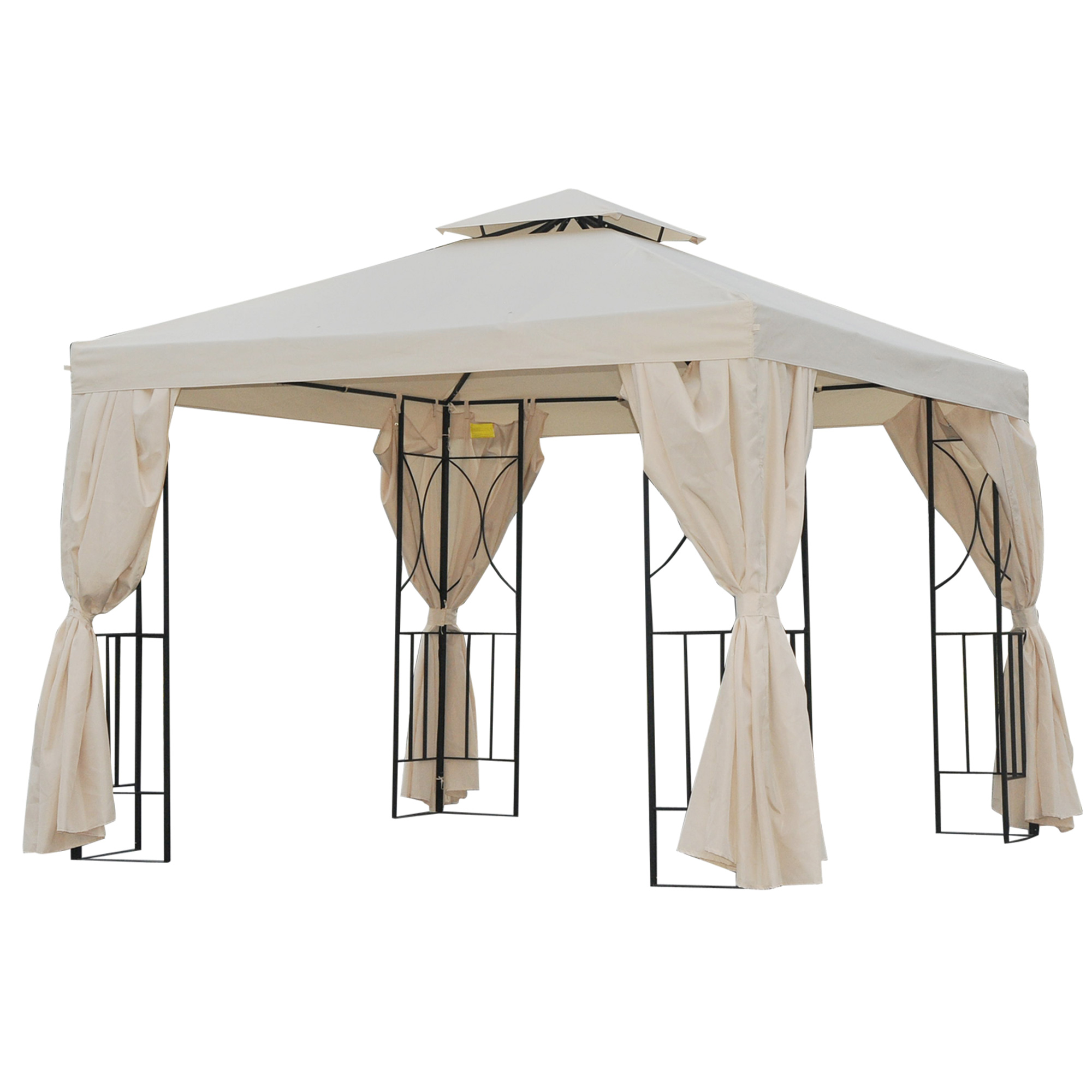 Outsunny Gartenpavillon Pavillon 2,95 x 2,95 m Doppeldach Partyzelt Festzelt 4 x Doppel-Seitenteile wasserdicht UV-Schutz Metall Polyester Creme