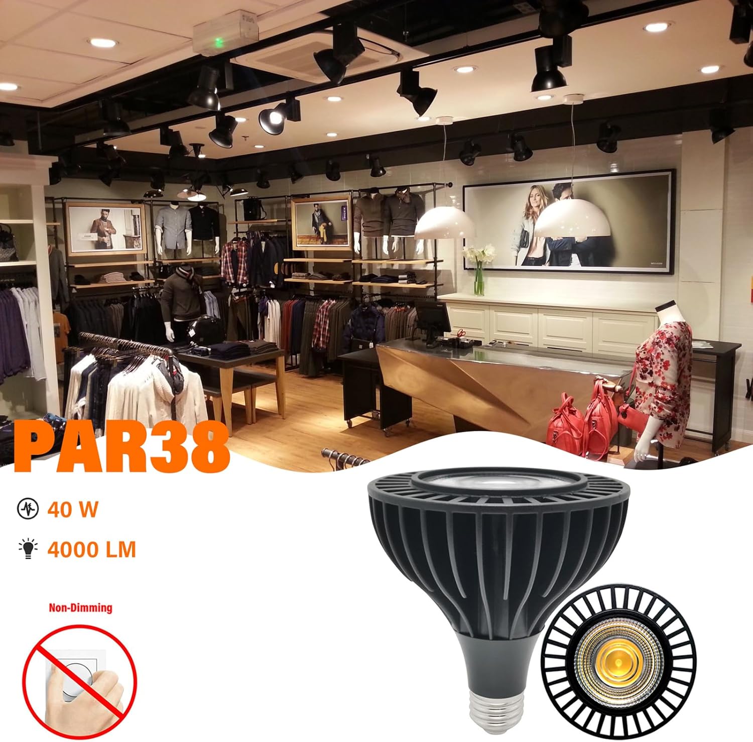 PAR38 Flutlicht-LED-Leuchtmittel, COB, 40 Watt, ultrahell, 4000 Lumen, Vollspektrum, CRI 90+, 85–265 V Wechselstrom, Universalspannung, mittlerer Sockel, nicht dimmbar (8 Stück)