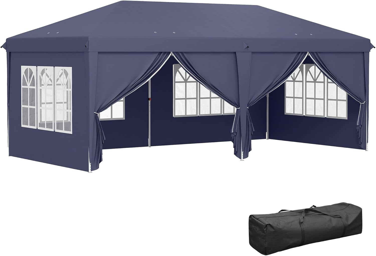 Outsunny 6 x 3 m Pop Up Gazebo with 4 Windows and Side Panels, 2 Doors and Carry Bag, Outdoor Gazebo with 12 Holes of Drainage in Metal and Oxford for Garden, Parties, Blue