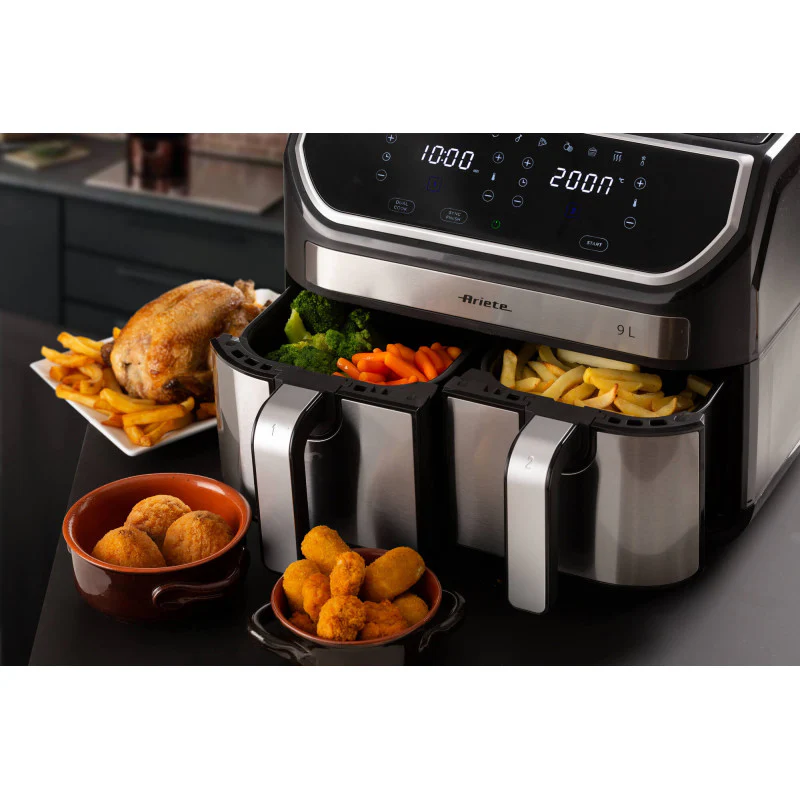 Friggitrice ad aria 9L 2100W - 11 programmi - Doppio cestello - Nero/Silver