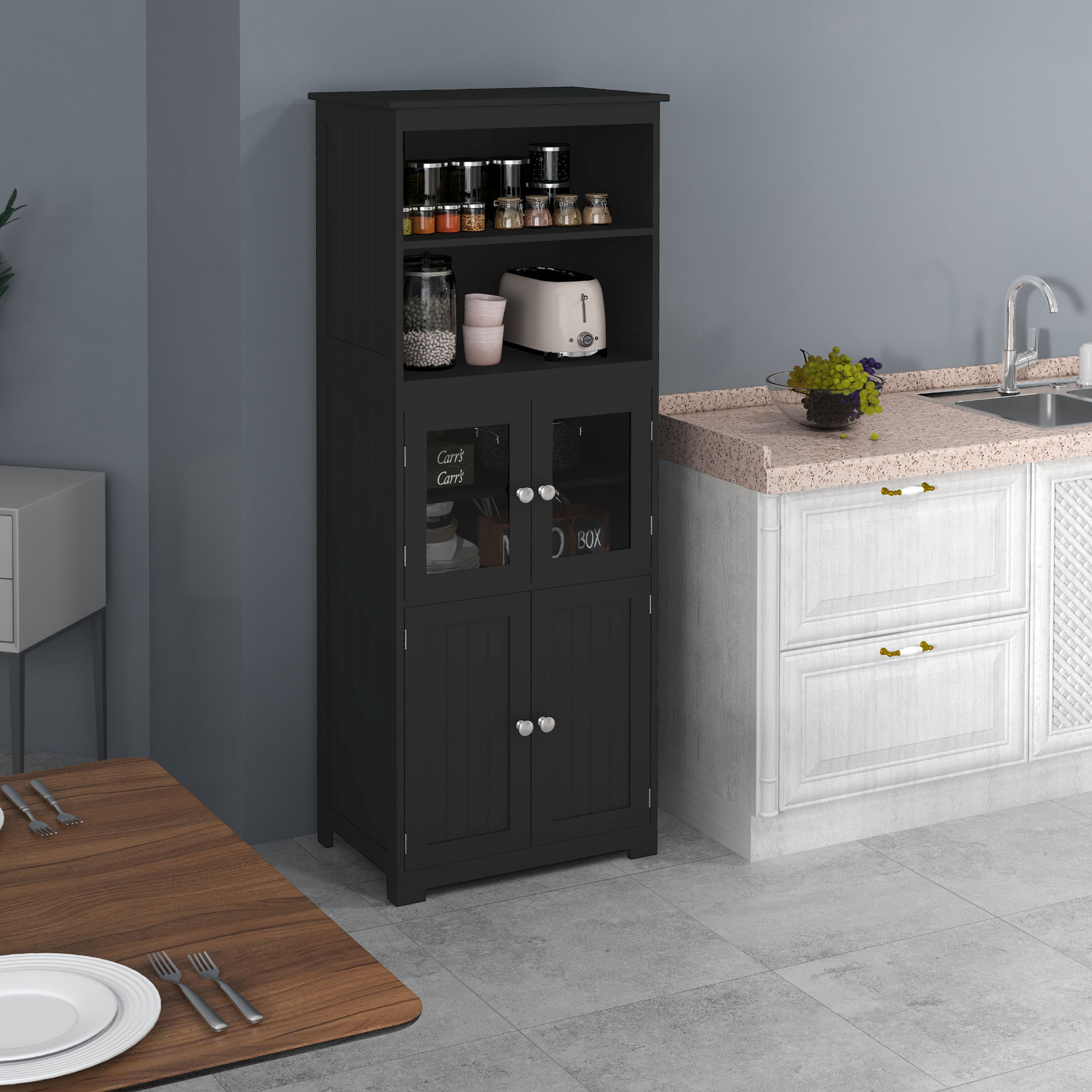 HOMCOM Küchenschrank Buffet Küchenvitrine Aufbewahrungsmöbel multi-rangements 60B x 30T x 162H cm Schwarz
