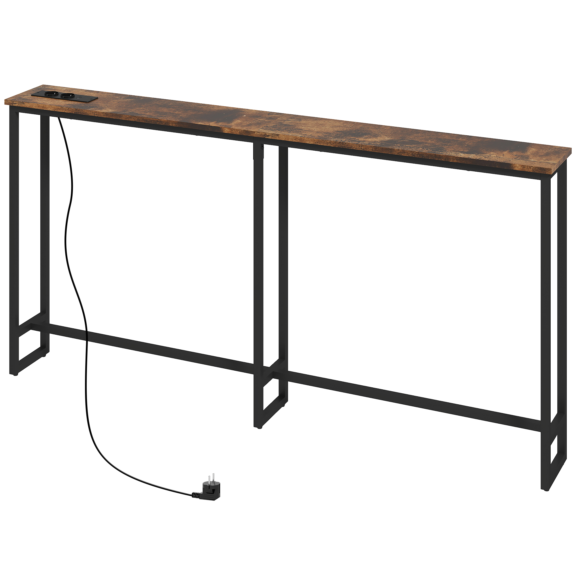 HOMCOM Schlanker Konsolentisch mit Ladestation, Industriestil, Stahlrahmen, Braun