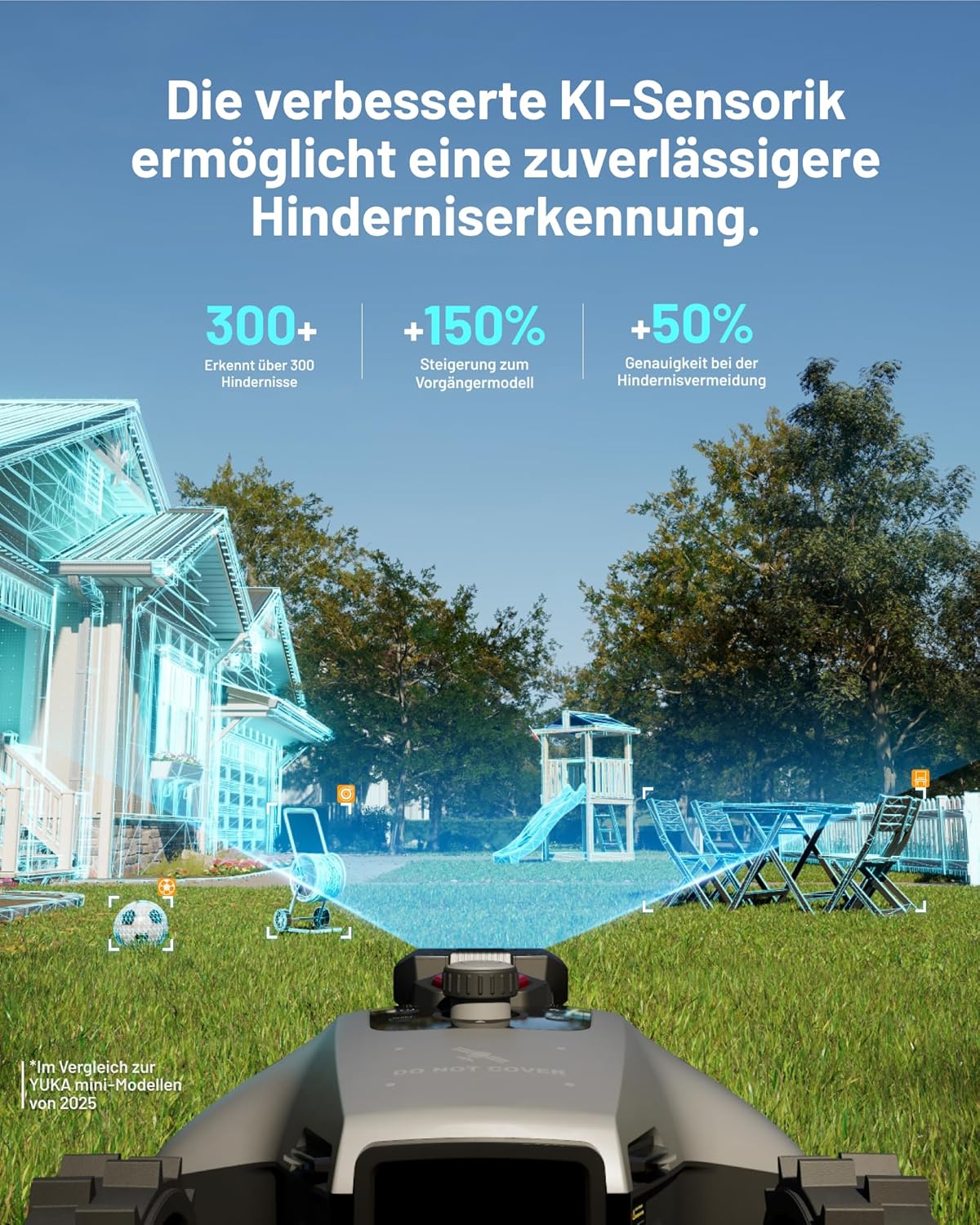 MAMMOTION YUKA mini 2 500 Mähroboter ohne Begrenzungskabel, Empf. 500 m2, Kein RTK, Kein Signalabbruch, KI TrueVision-Navigation, Auto-Mehrzonen-Kartierung, DropMow, RWD für 45% Steigung, 4.5Ah-Akku