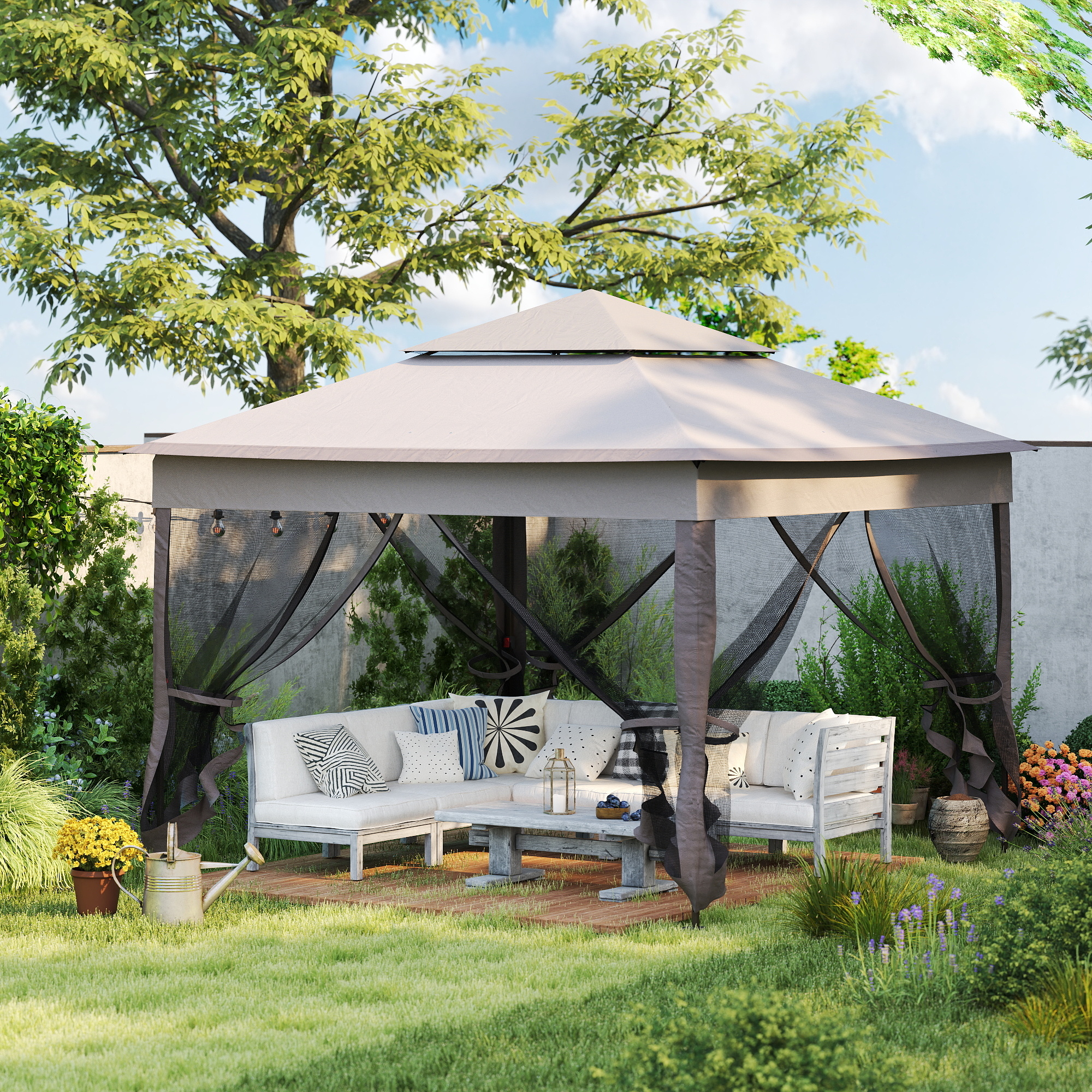Outsunny Faltpavillon mit Seitenwänden Grau 3,25 x 3,25 x 2,7 m