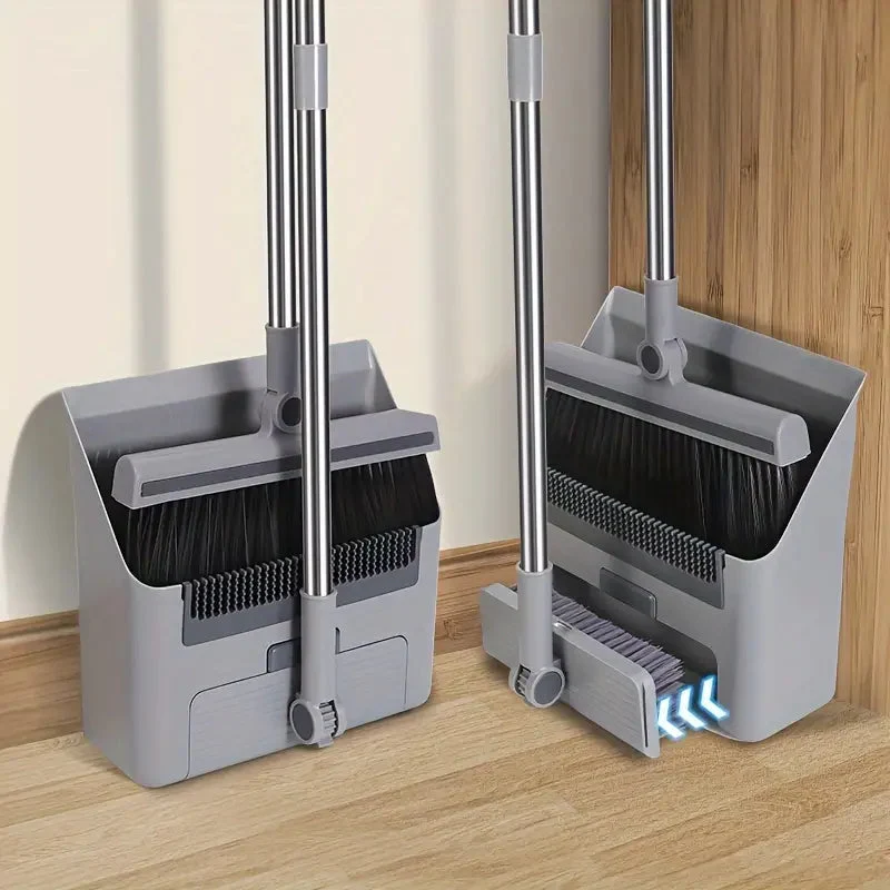 Broom & Dustpan Set with Built-In Hair Comb �C Ergonomic & Space-Saving