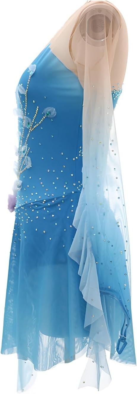 Mädchen-Eiskunstlaufkleid Mit Langen Ärmeln Und Rock, Elastisches Wettkampf-Eislauf-Outfit