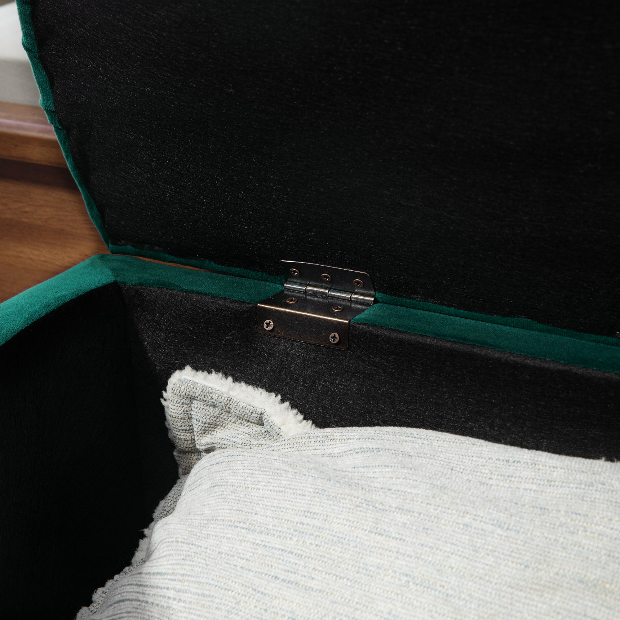 Kruk met Opbergruimte, 2-in-1 Poef, Gepolsterd, Fluwelen Bekleding, Hydraulische Dempers, 120 x 46 x 42 cm, Donkergroen