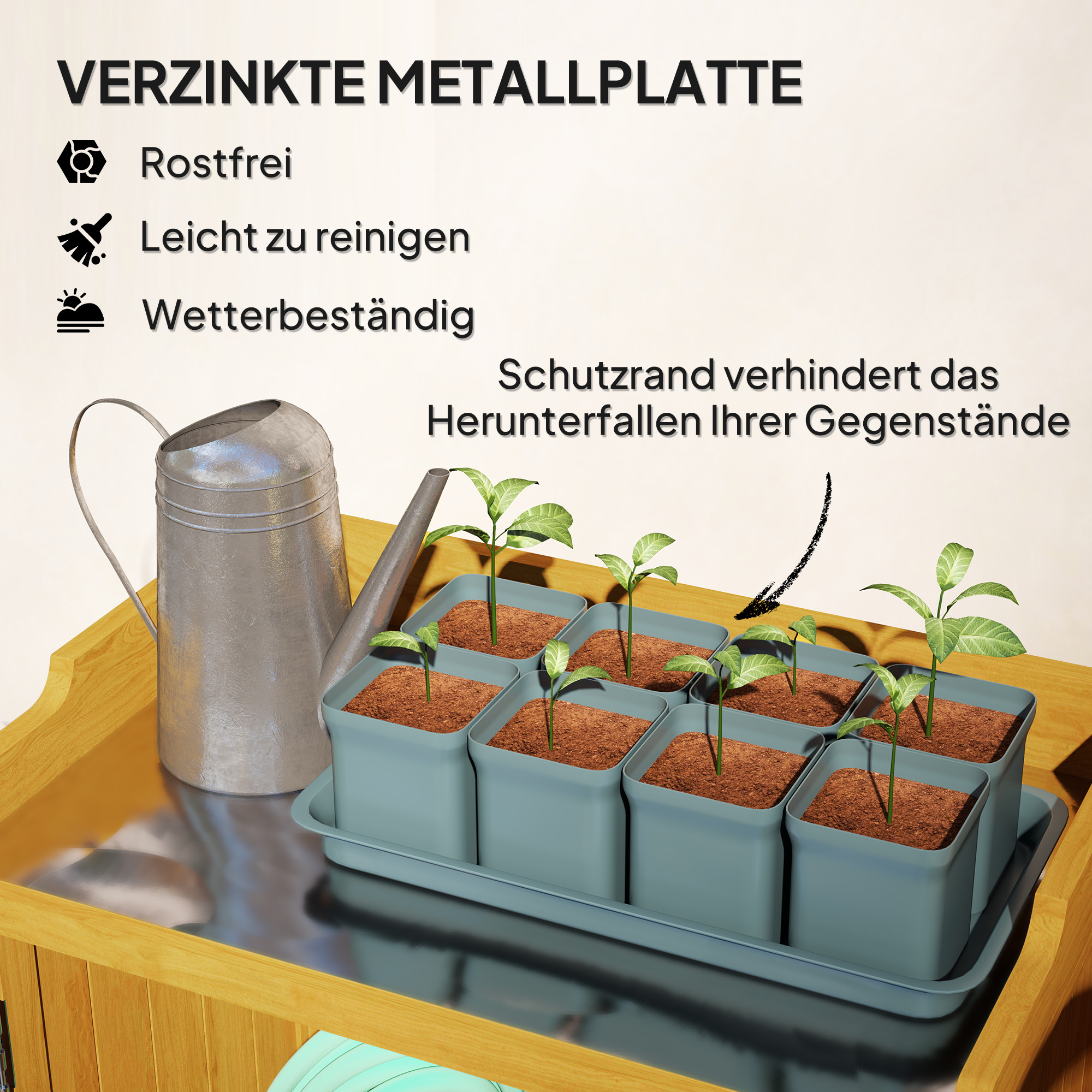 Outsunny Tuinkast van Hout met Werkoppervlak, Weerbestendige Gereedschapskast, 65,5x40x98,5cm Geel