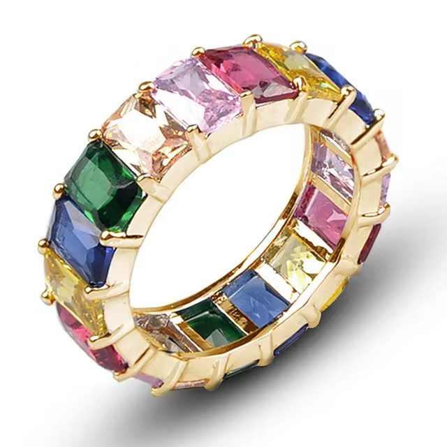 Rainbow Baguette Crystal Cubic Zirconia Finger Ring for Women