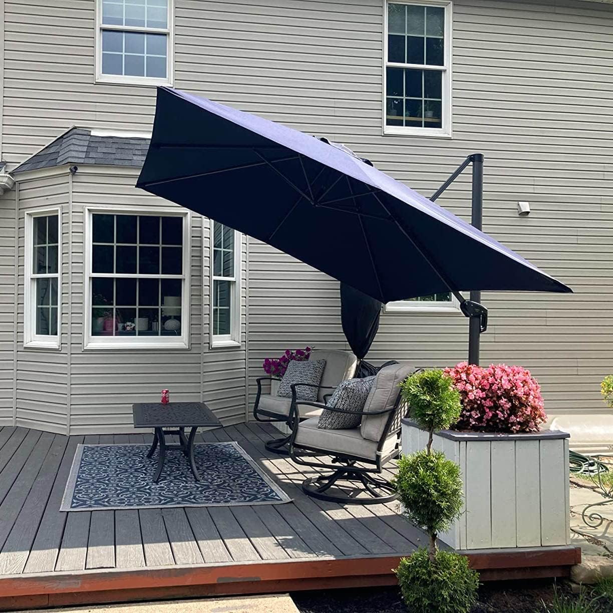 PURPLE LEAF 10 Feet Patio Umbrella Outdoor Cantilever Square Umbrella Aluminum Offset Umbrella with 360-degree Rotation for Garden Deck Pool Patio  Navy Blue
