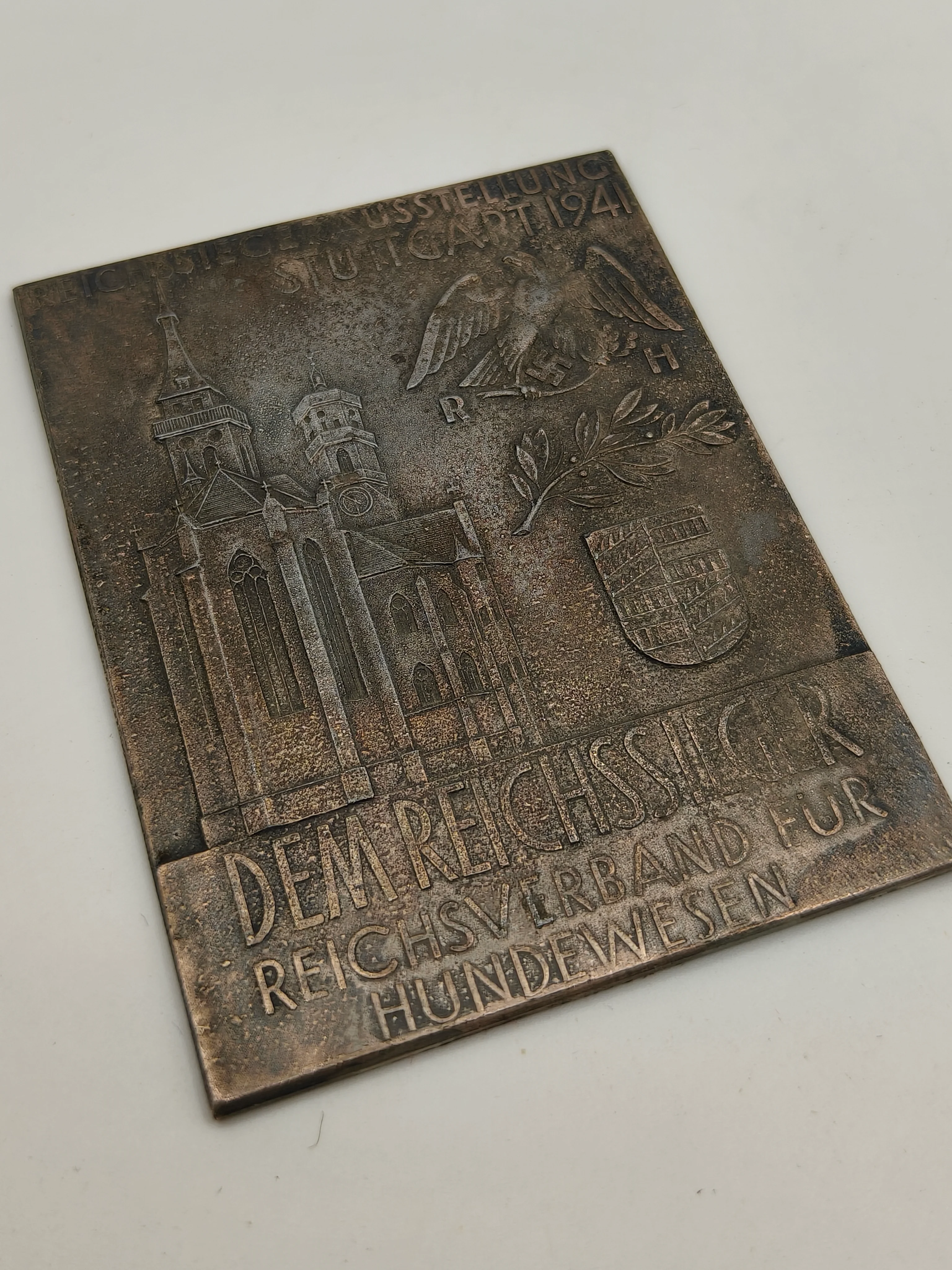 1941 German Reichssiegerausstellung Stuttgart Bronze Plaque Dog Show Award. WWII