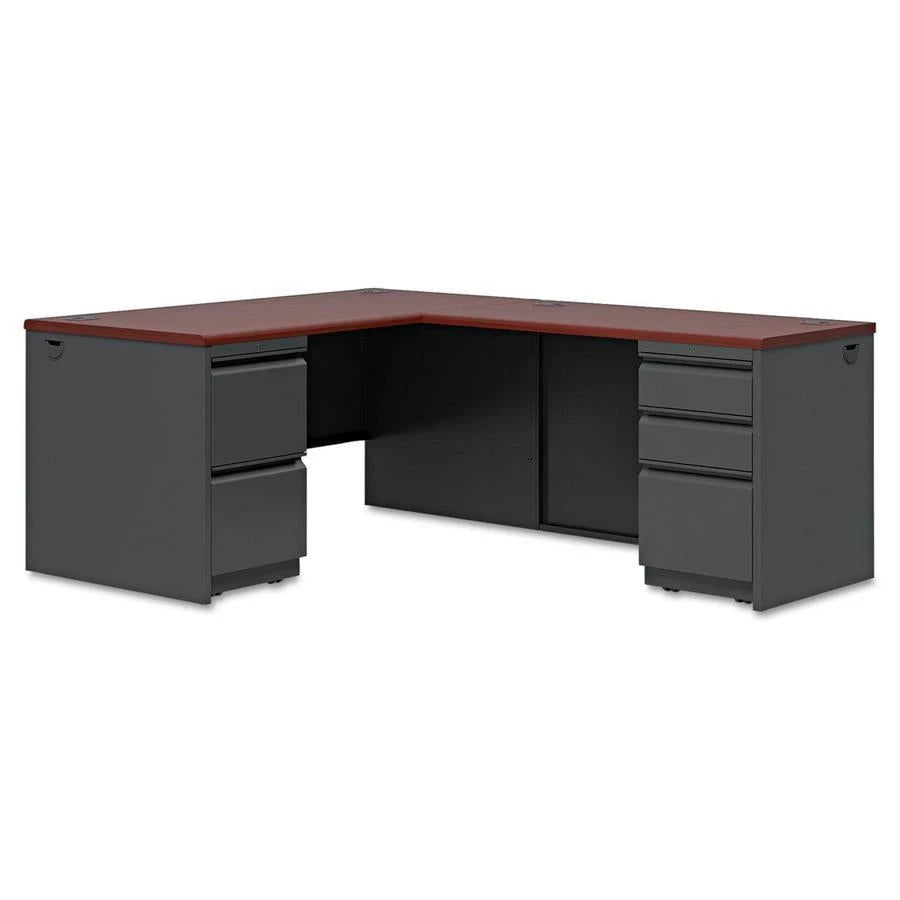 Hon 38000 Series 60&prime;&prime; Steel L Workstation, Mahogany/Charcoal