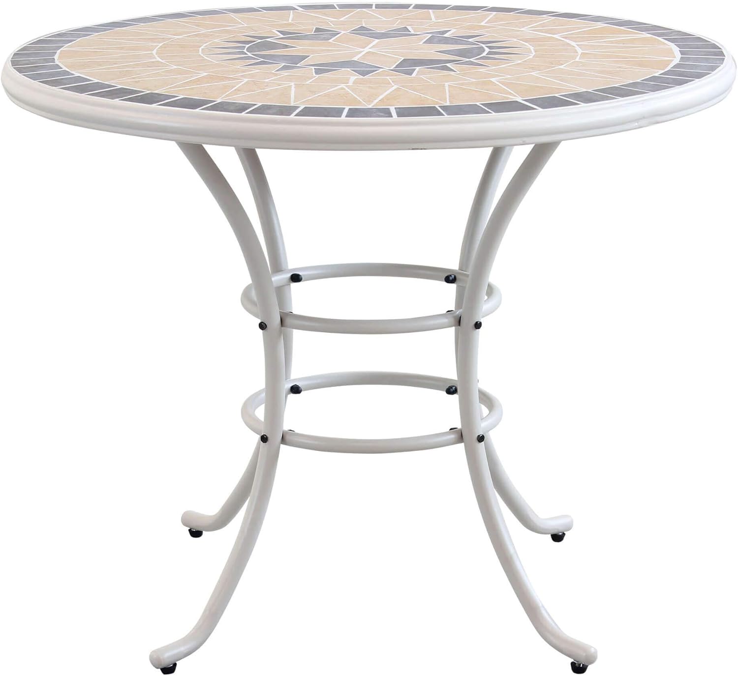 MilaniHome.it - Fixed Round Table in Iron Diameter 90 Mosaic Top for Outdoor Garden, Porch, Restaurant, Ice Cream Bar Hotel Albergodi Colour Taupe