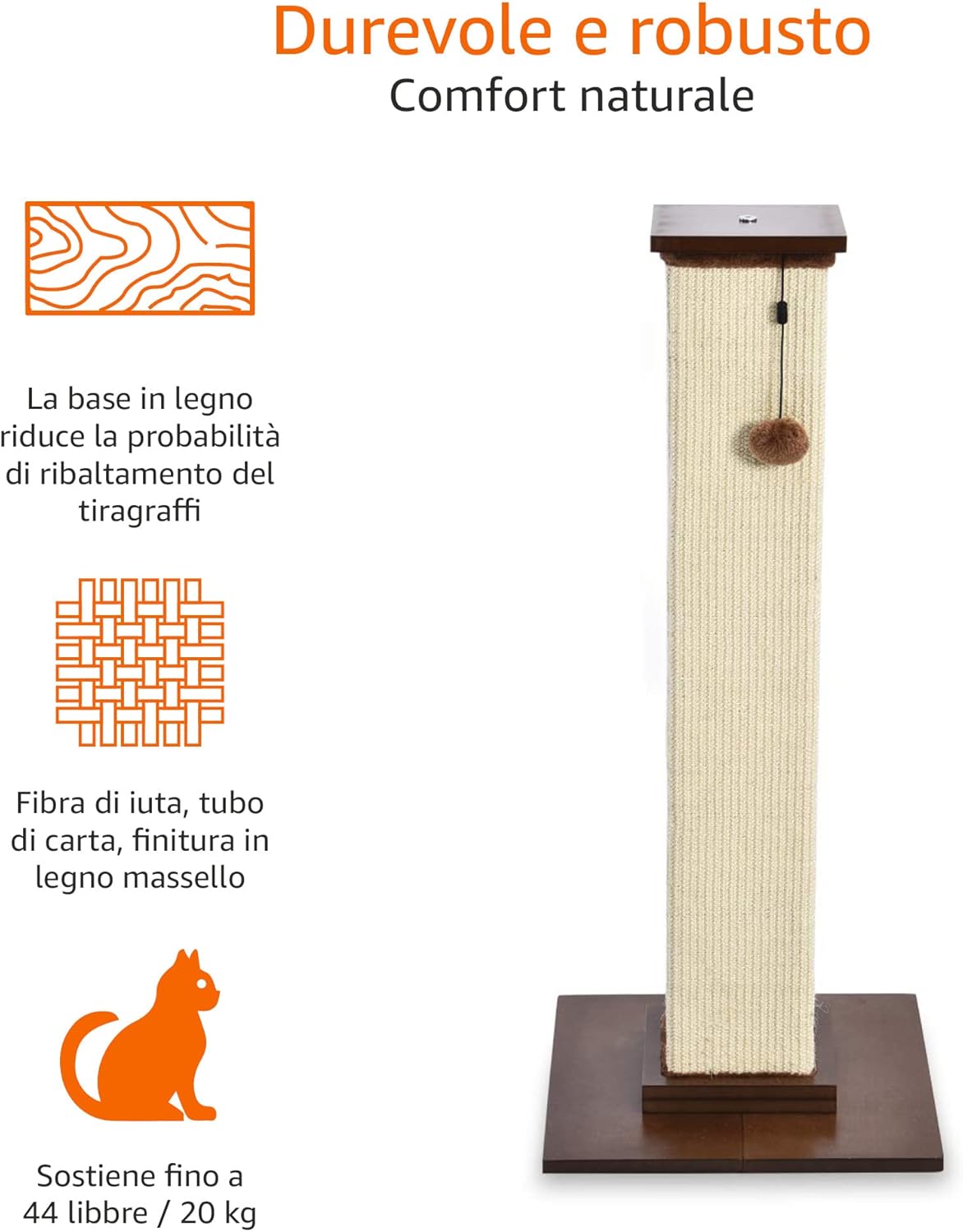 Tiragraffi per gatti da interno, standard, con giocattolo pendente, 80 cm, grigio