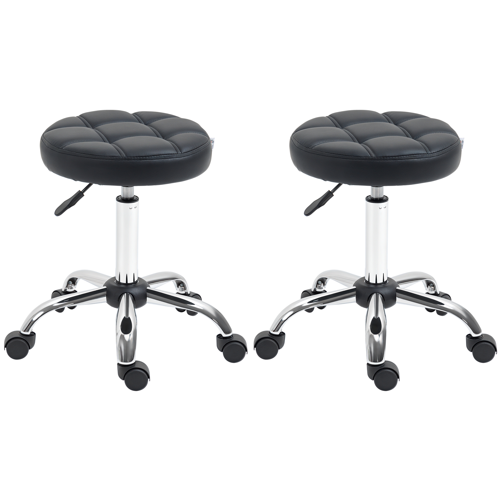HOMCOM 2er-Set Rollhocker höhenverstellbar, Drehhocker 48-63 cm, Arbeitshocker 360° drehbar, Bürohocker für Büro, Salon, Massage, Spa, Schwarz
