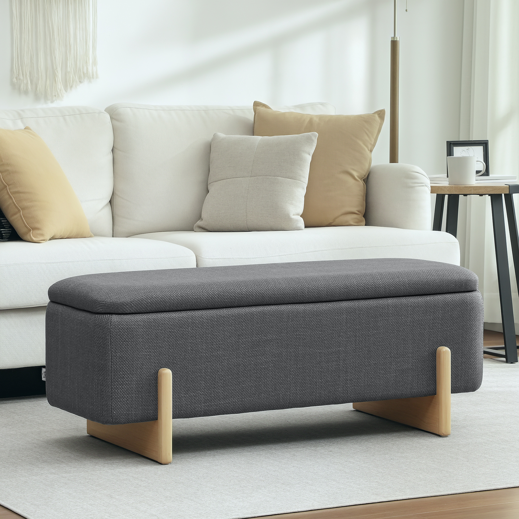 HOMCOM Hocker mit Stauraum, Sitzbank mit Schaumstoffpolsterung, Leinenimitat, 111 x 44 x 44,5 cm, Dunkelgrau